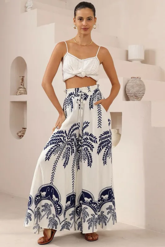 Charli Pants -  Paper Bag High Waisted Wide Leg Pants in Kora Print sold by Salty Crush