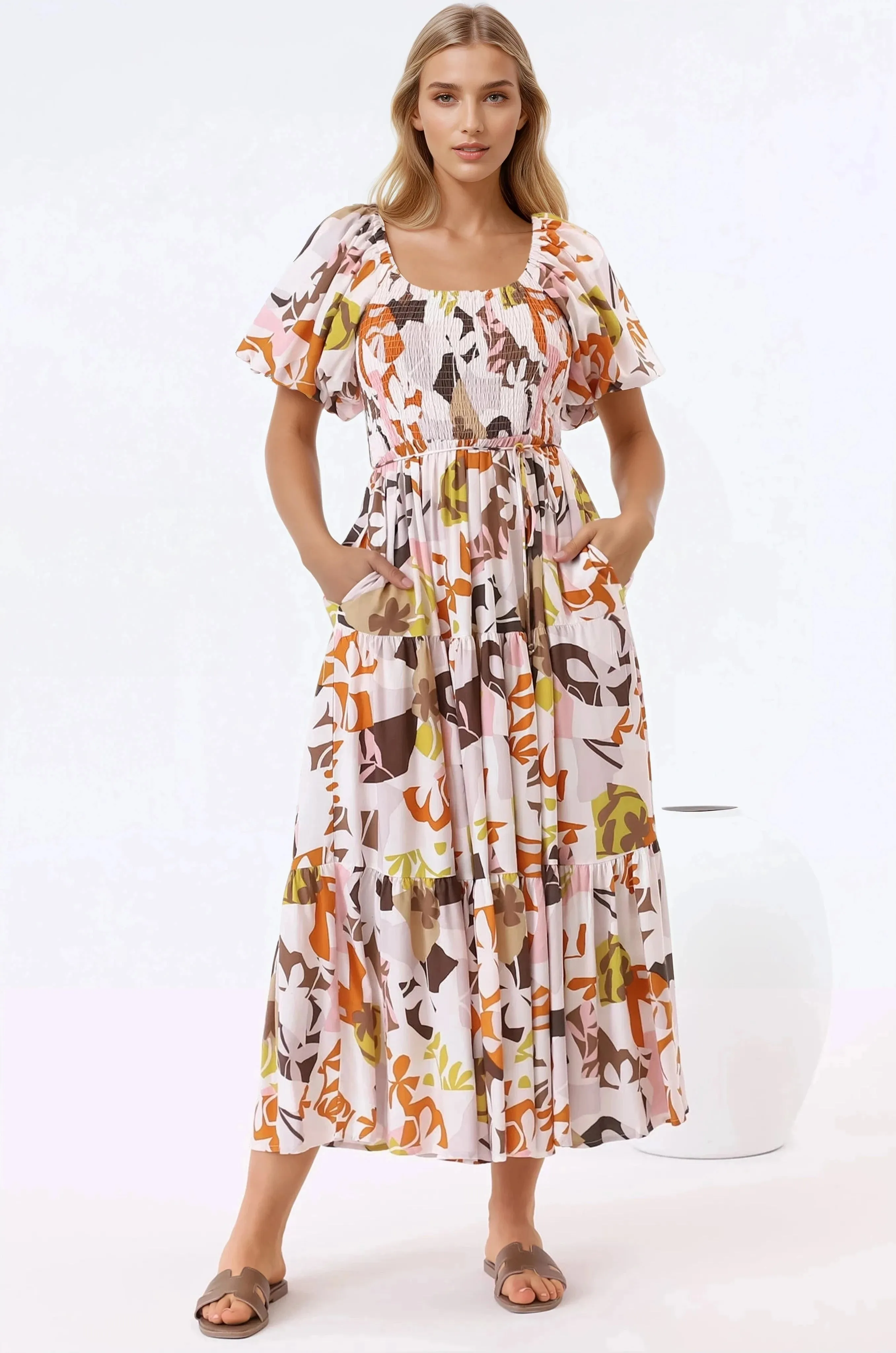 Lolitta Midi Dress - On or Off Shoulder Elasticated Bodice Dress in Irisa Print sold by Salty Crush product image thumbnail 2