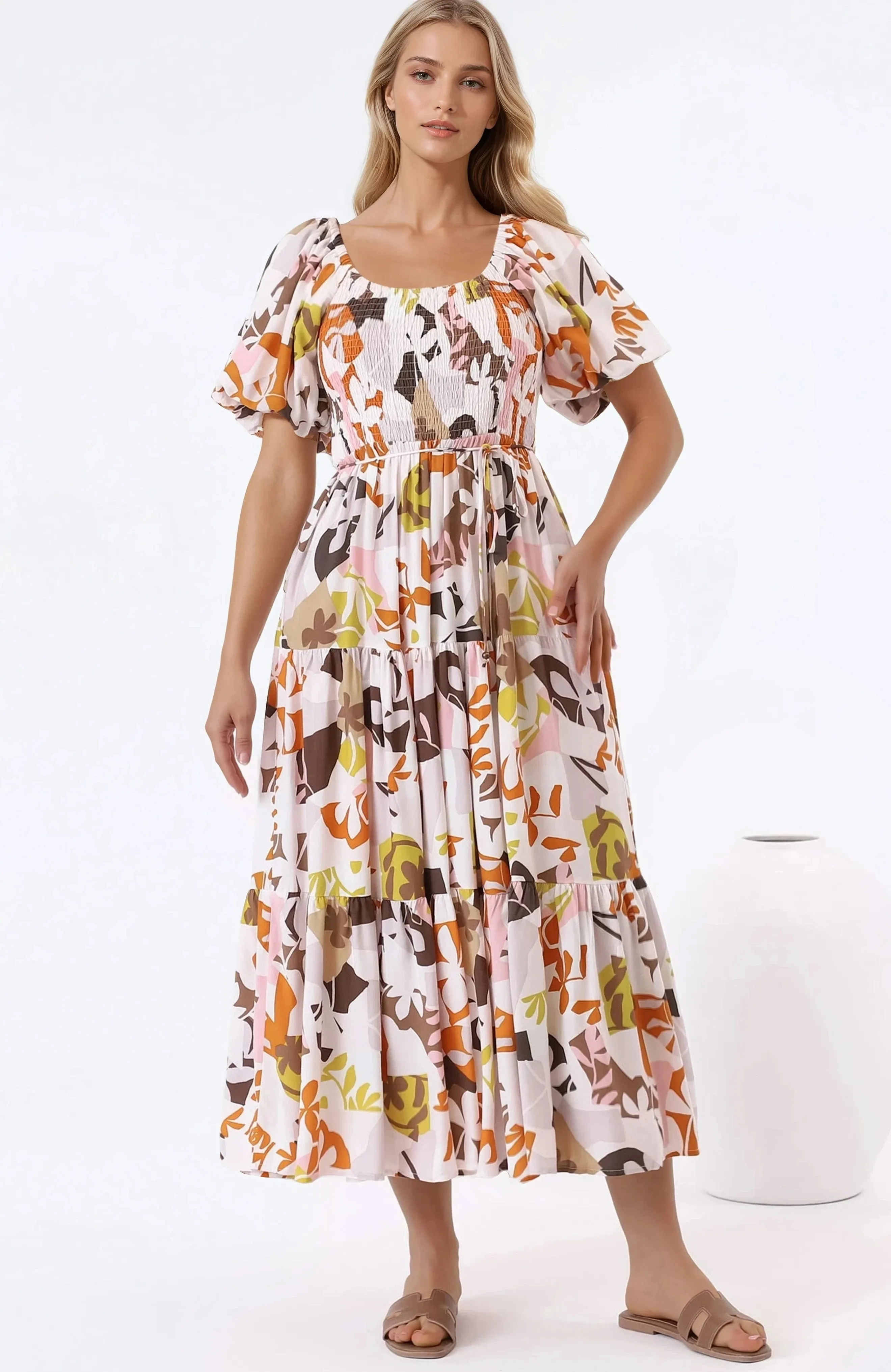 Lolitta Midi Dress - On or Off Shoulder Elasticated Bodice Dress in Irisa Print sold by Salty Crush product image thumbnail 3