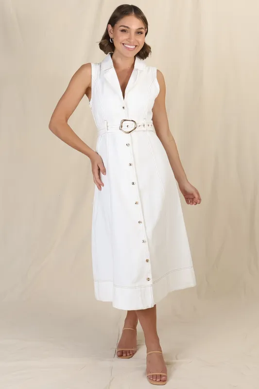 Elias Denim Midi Dress - White sold by Salty Crush