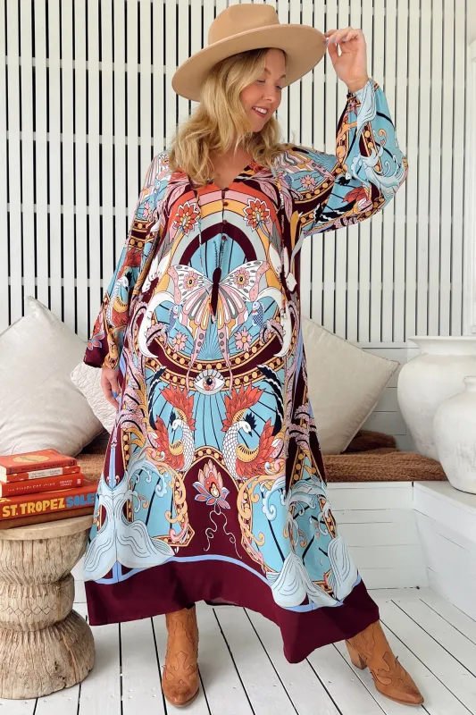 Bree Maxi Dress - Long Balloon Sleeve Shift Dress in Wild Hearts Print sold by Salty Crush
