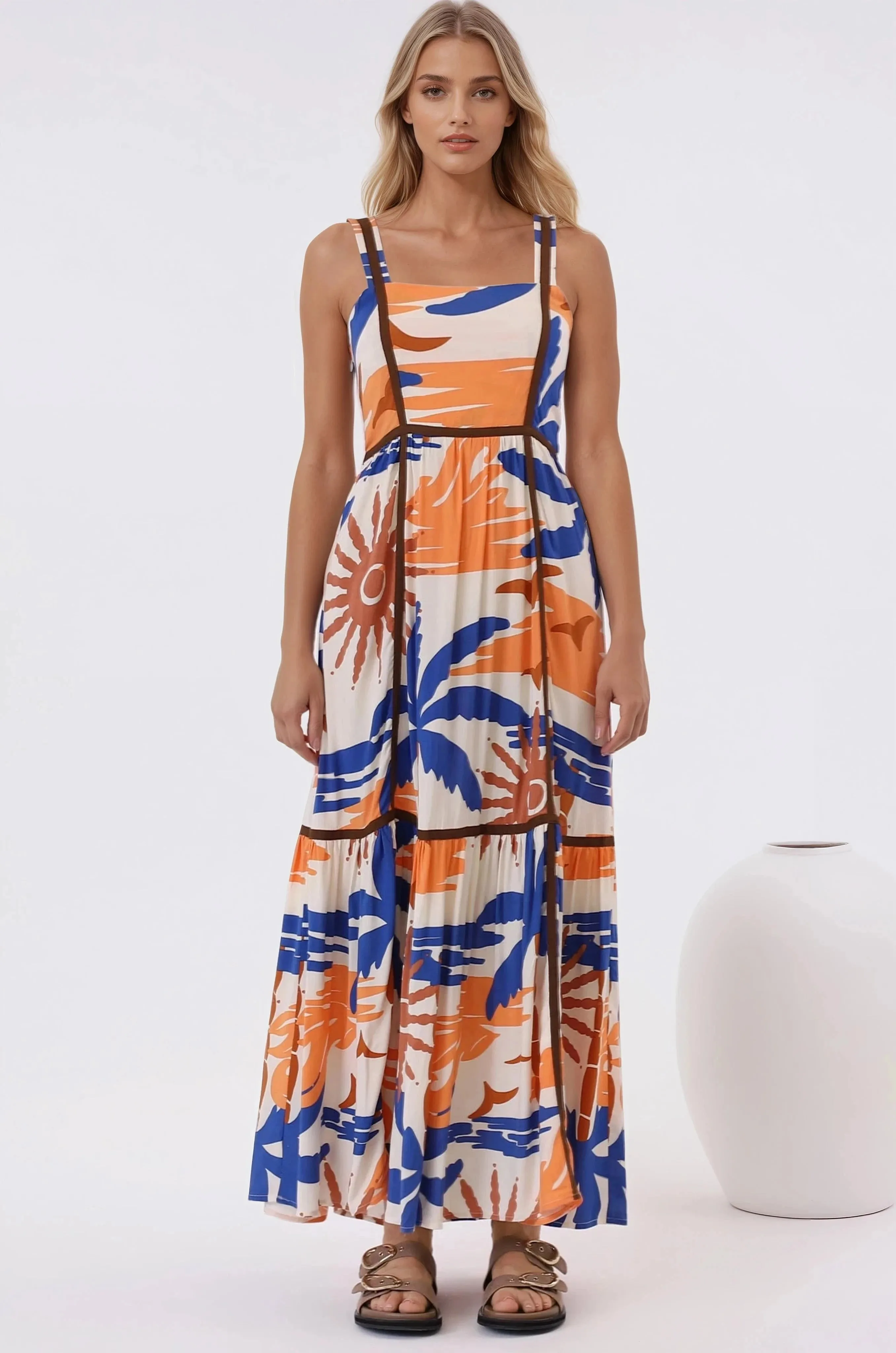 Angie Maxi Dress - Thick Strap Tiered Skirt Sun Dress in Trula Print sold by Salty Crush product image thumbnail 5