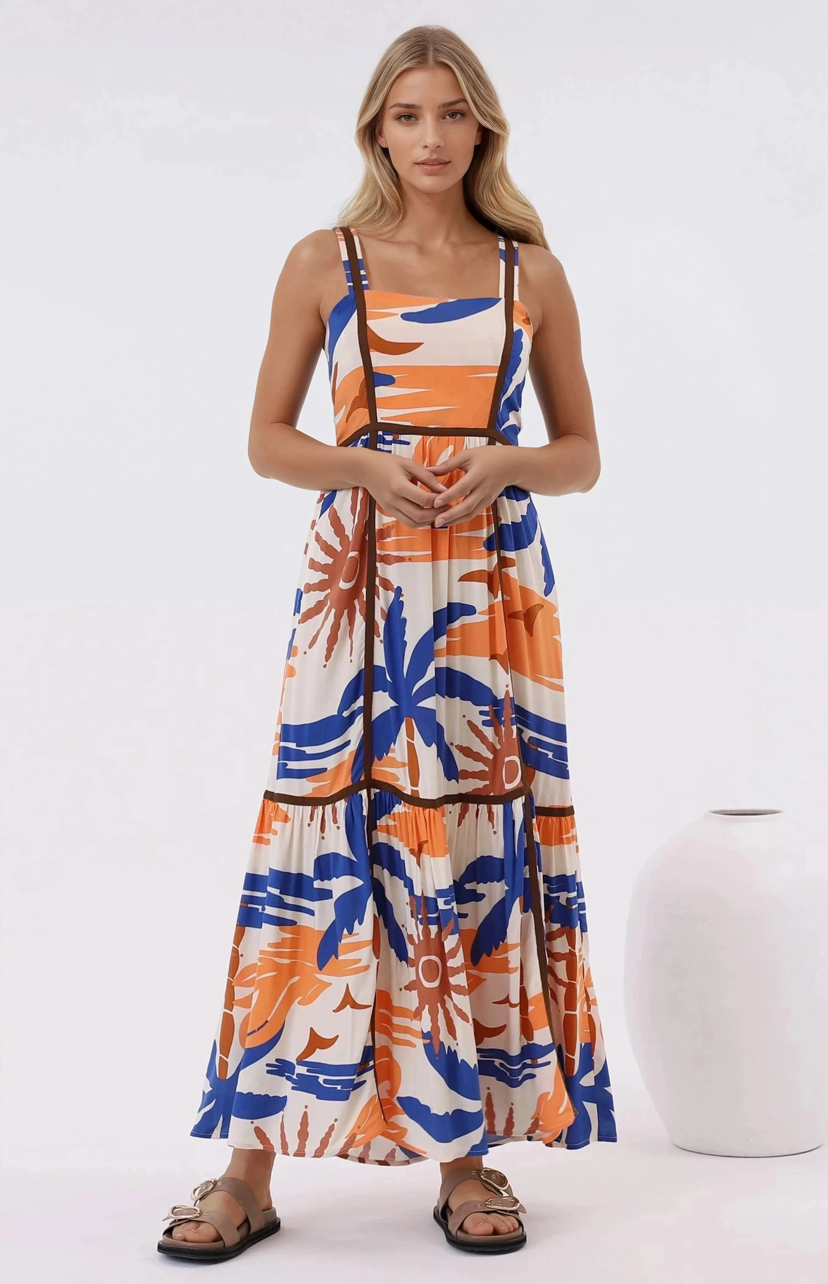 Angie Maxi Dress - Thick Strap Tiered Skirt Sun Dress in Trula Print sold by Salty Crush product image thumbnail 2