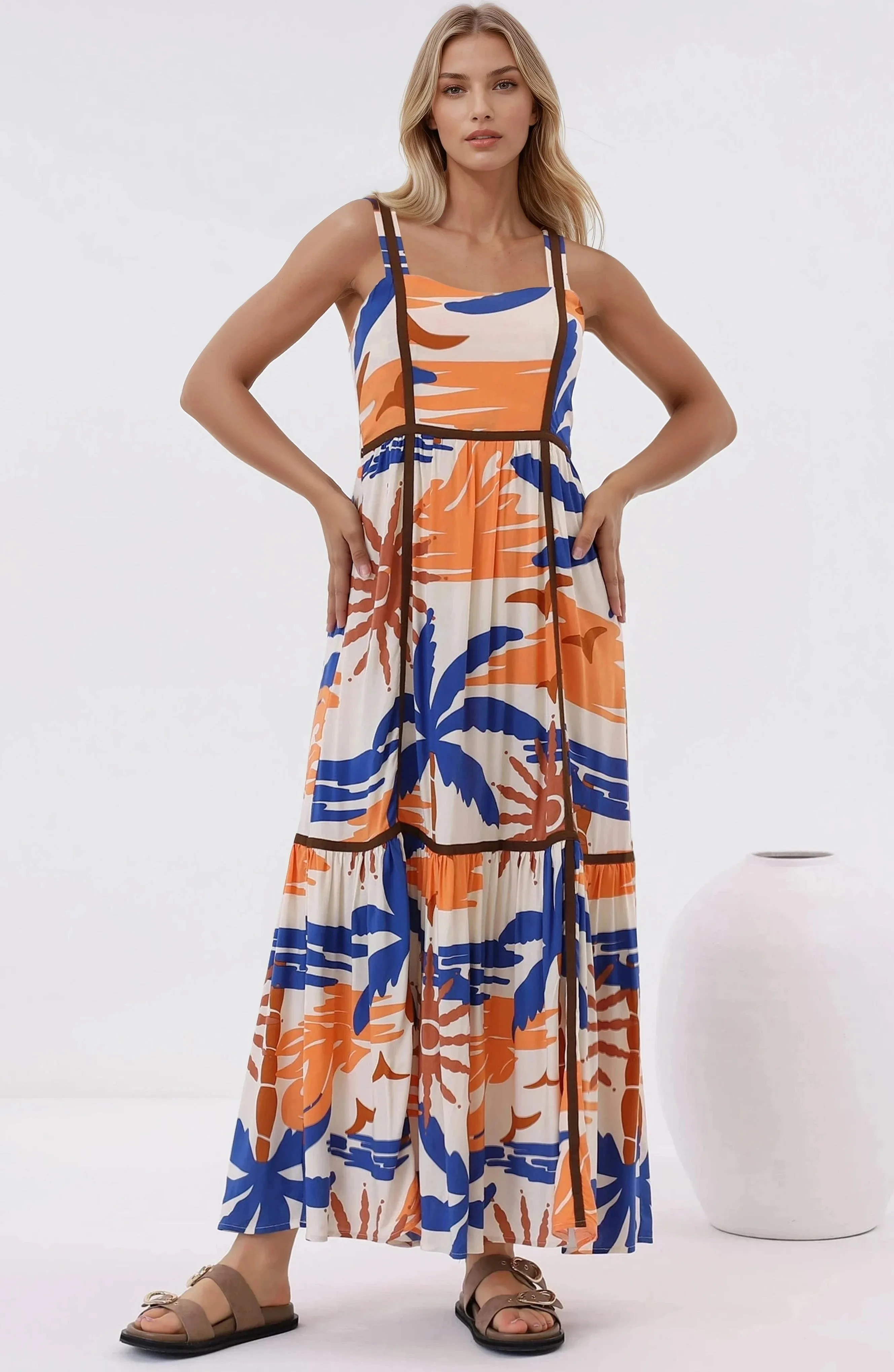 Angie Maxi Dress - Thick Strap Tiered Skirt Sun Dress in Trula Print sold by Salty Crush product image thumbnail 4