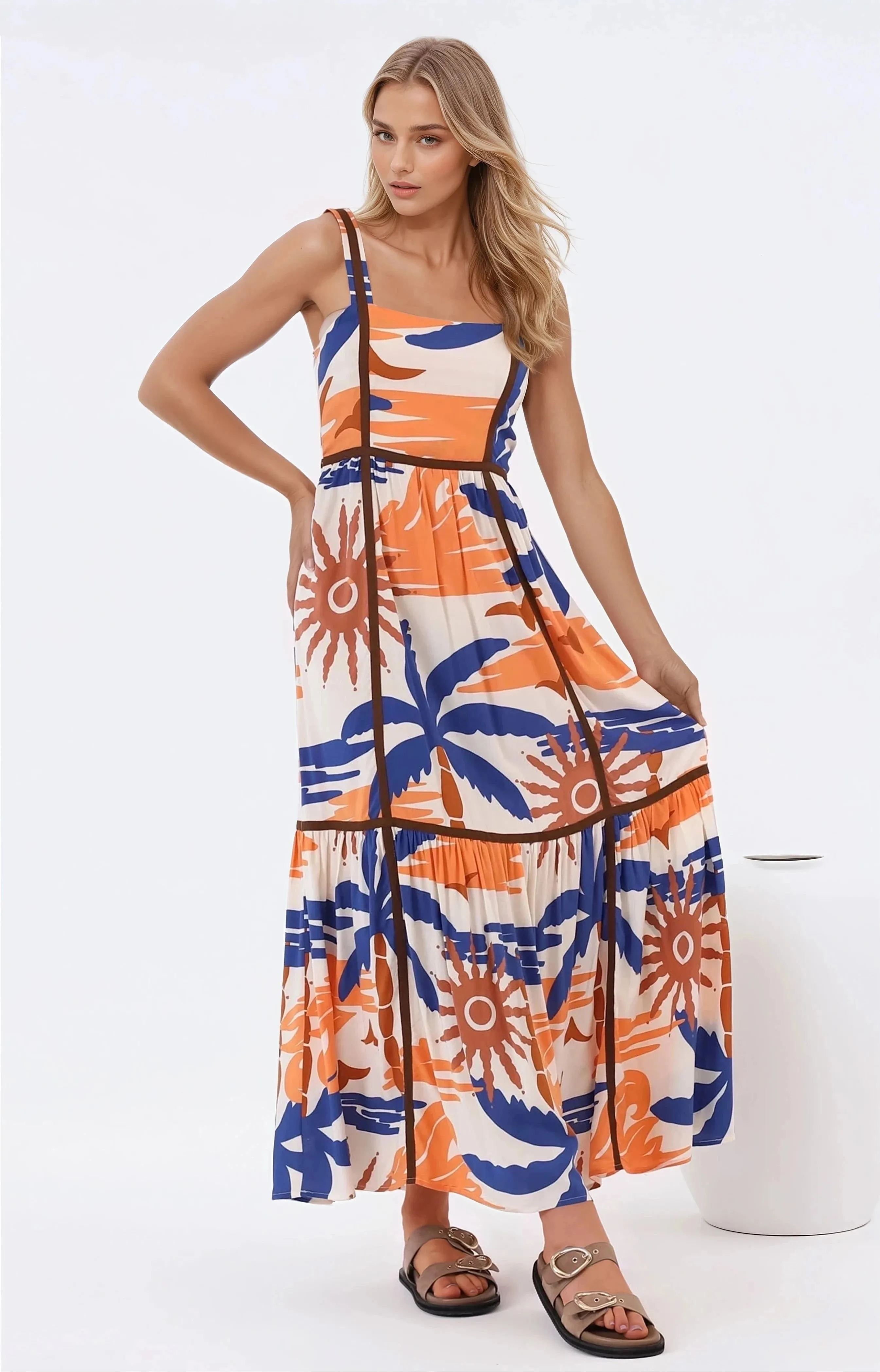 Angie Maxi Dress - Thick Strap Tiered Skirt Sun Dress in Trula Print sold by Salty Crush product image thumbnail 3
