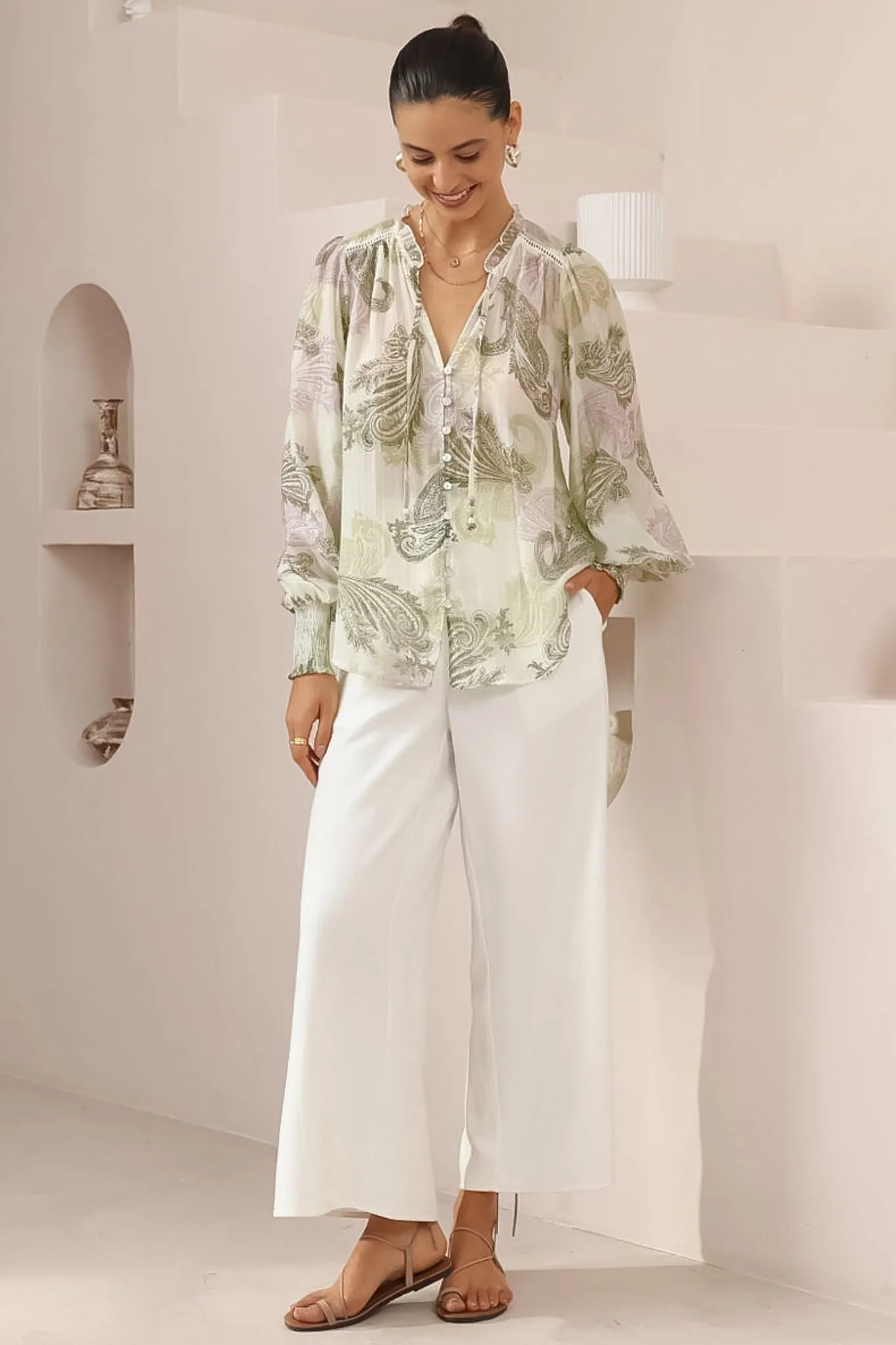 Violet Blouse - Frill Collar Button Down Balloon Sleeve Blouse In Loxley Print sold by Salty Crush product image thumbnail 3