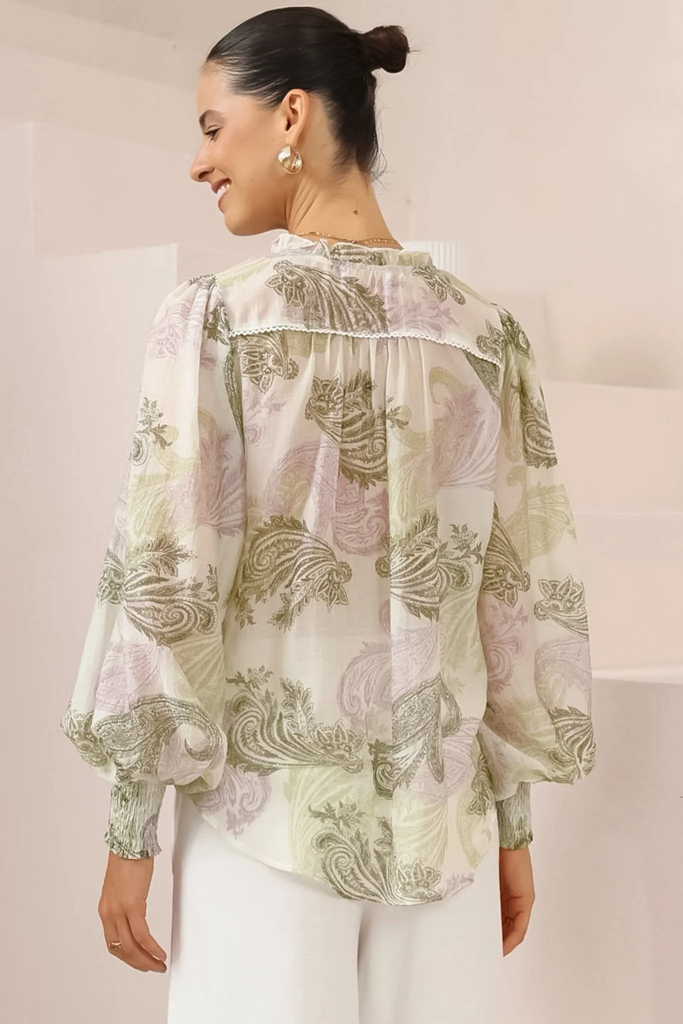 Violet Blouse - Frill Collar Button Down Balloon Sleeve Blouse In Loxley Print sold by Salty Crush product image thumbnail 5