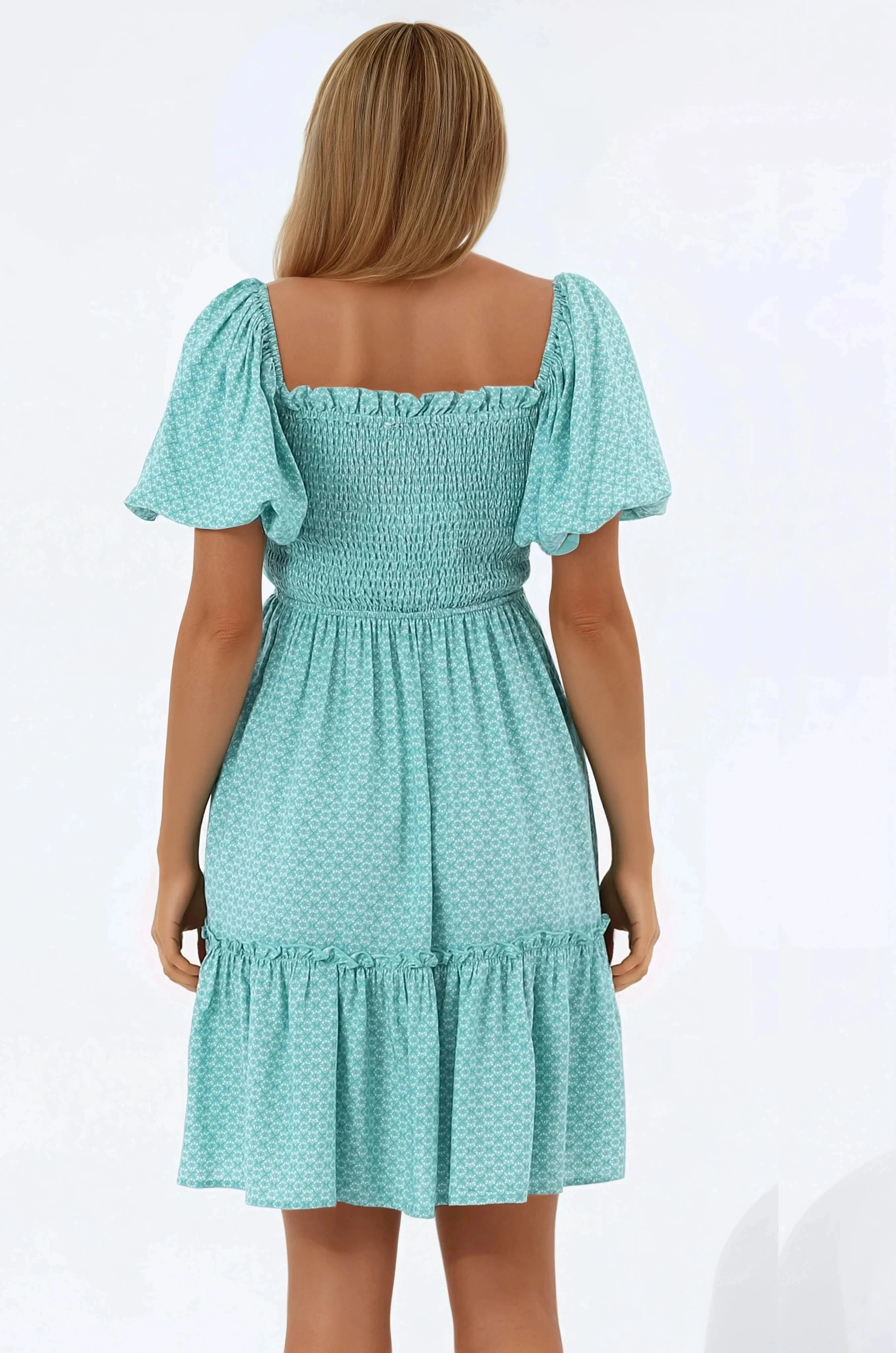 Lyn Mini Dress - On or Off Shoulder Shirred Bodice Mini Dress in Airin Print sold by Salty Crush product image thumbnail 5