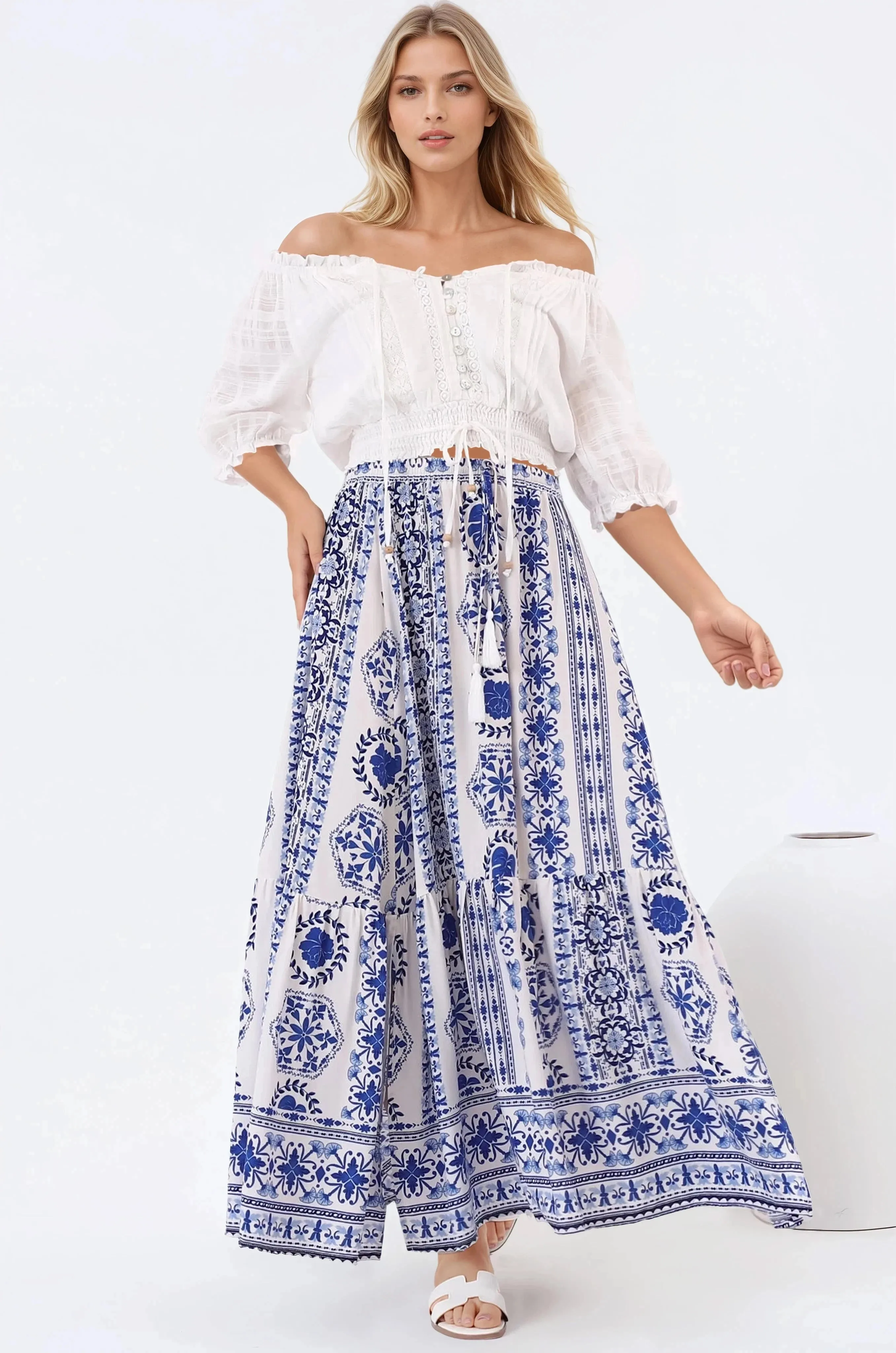 Zia Maxi Skirt - High Waisted Skirt with Front Splits in Kahula Print sold by Salty Crush product image thumbnail 5