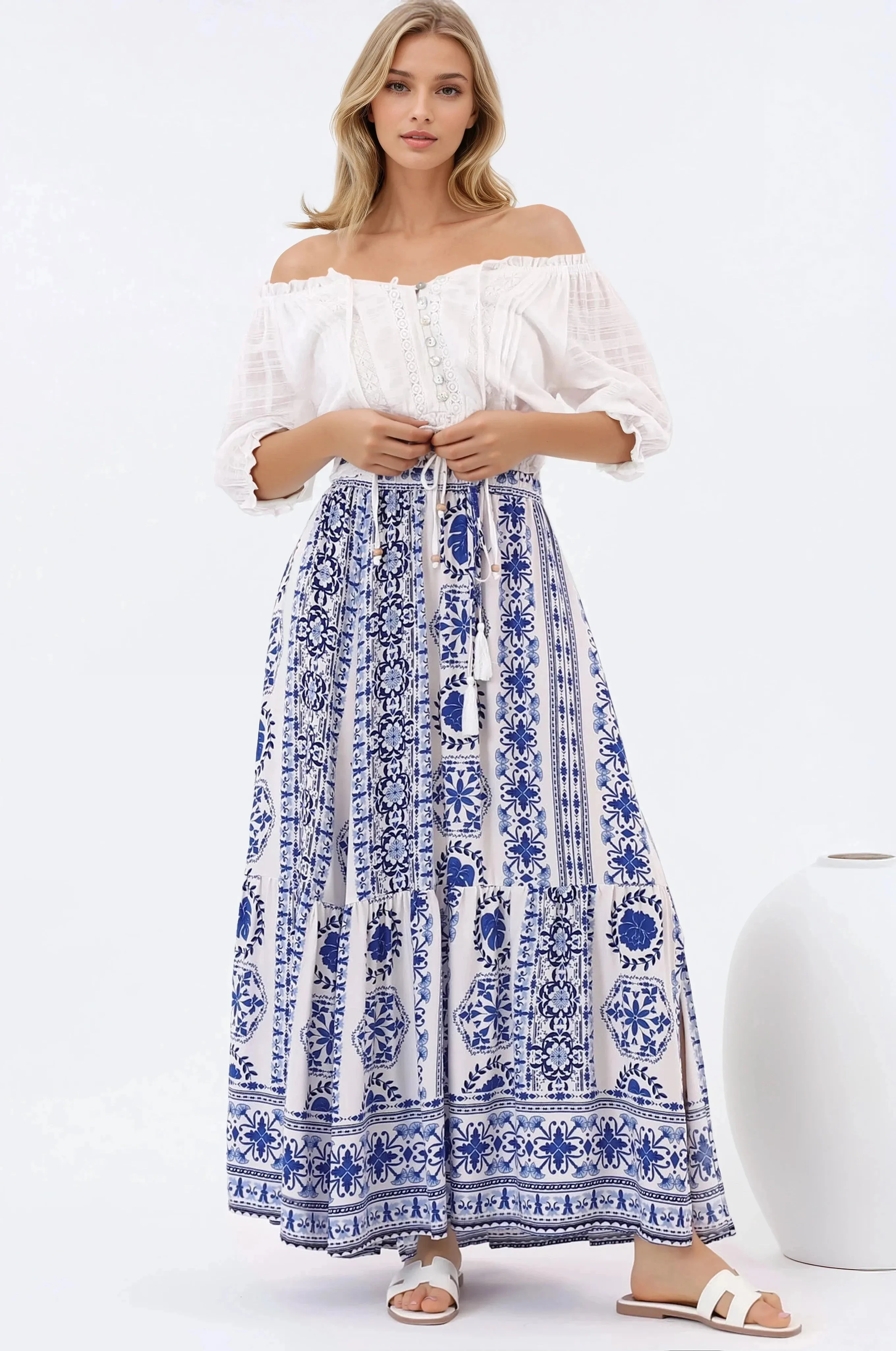 Zia Maxi Skirt - High Waisted Skirt with Front Splits in Kahula Print sold by Salty Crush product image thumbnail 4