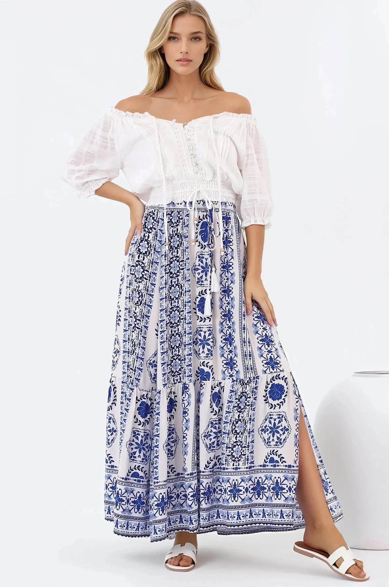 Zia Maxi Skirt - High Waisted Skirt with Front Splits in Kahula Print sold by Salty Crush product image thumbnail 2