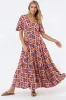 Libby Maxi Dress - Flutter Cap Sleeve Button Waist Detailed A Line Dress in Jaida Print sold by Salty Crush