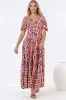 Libby Maxi Dress - Flutter Cap Sleeve Button Waist Detailed A Line Dress in Jaida Print sold by Salty Crush