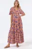 Libby Maxi Dress - Flutter Cap Sleeve Button Waist Detailed A Line Dress in Jaida Print sold by Salty Crush