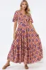 Libby Maxi Dress - Flutter Cap Sleeve Button Waist Detailed A Line Dress in Jaida Print sold by Salty Crush