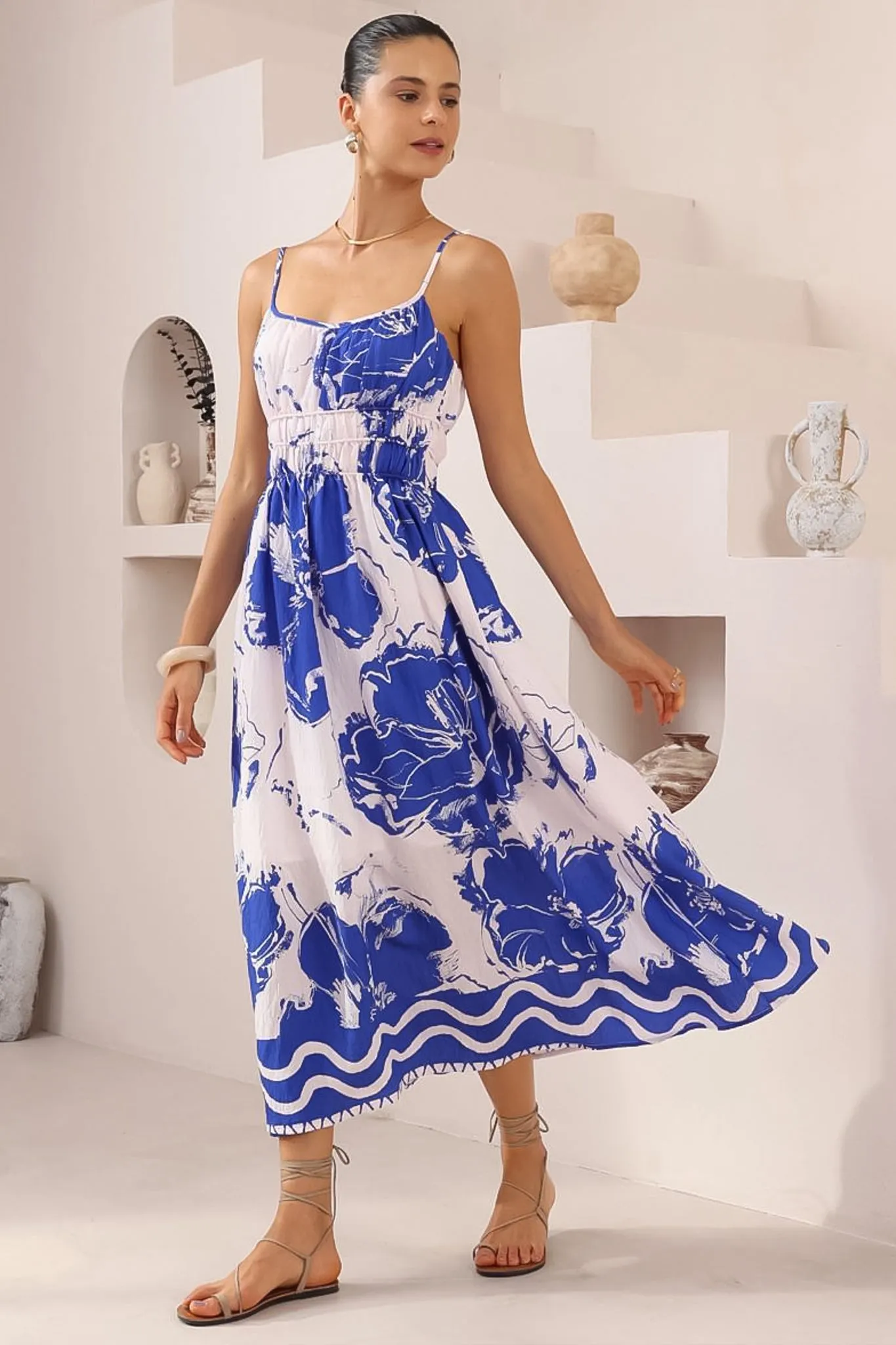Odelia Midi Dress - Gathered and Defined Bodice Sun Dress in Katiya Print sold by Salty Crush product image thumbnail 3