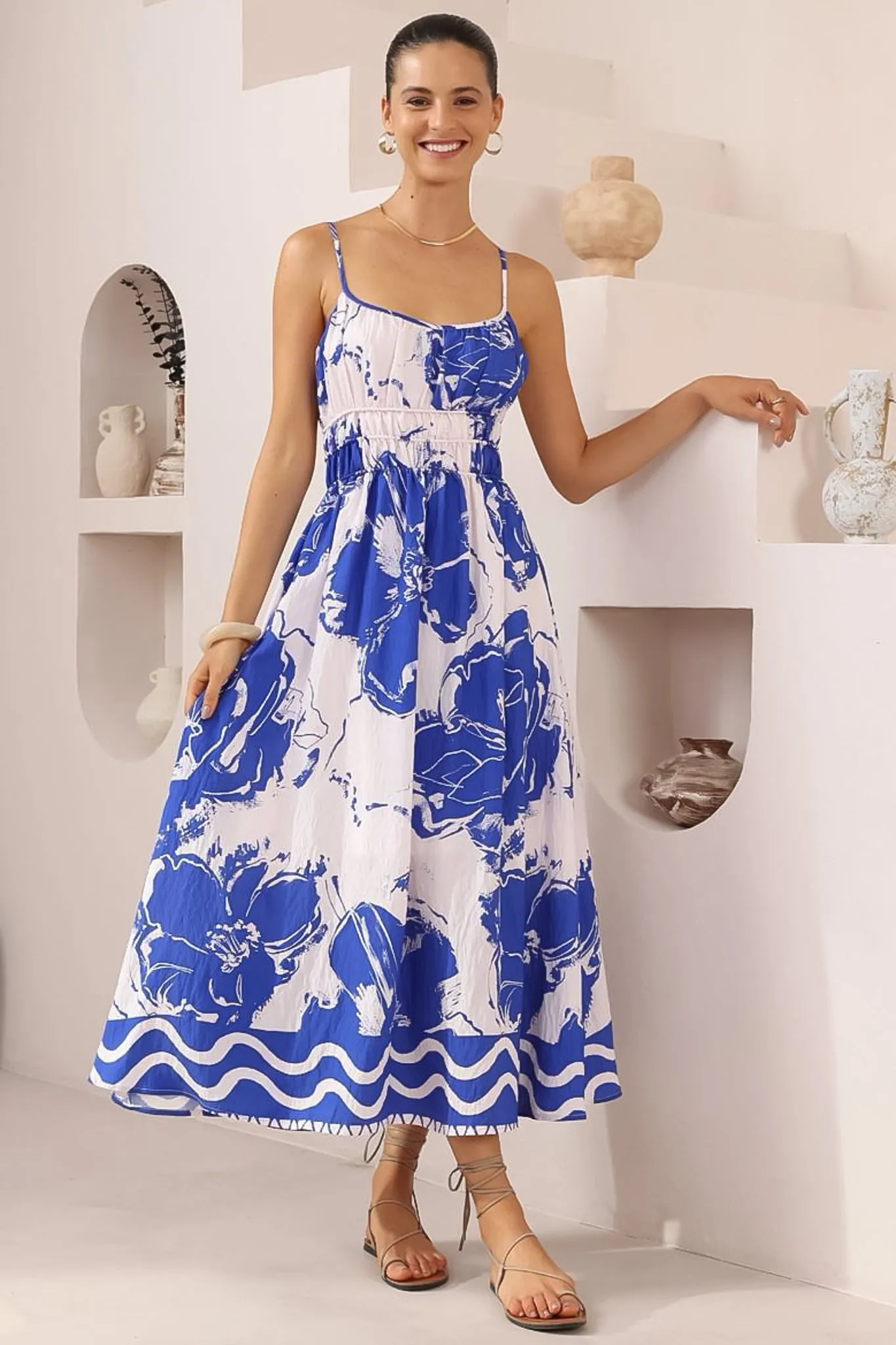 Odelia Midi Dress - Gathered and Defined Bodice Sun Dress in Katiya Print sold by Salty Crush product image thumbnail 2