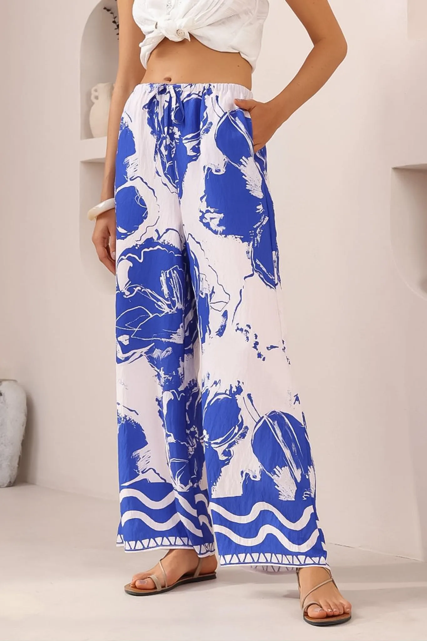 Adelaide Pants - Drawstring High Waisted Wide Leg Pant in Katiya Print sold by Salty Crush product image thumbnail 3
