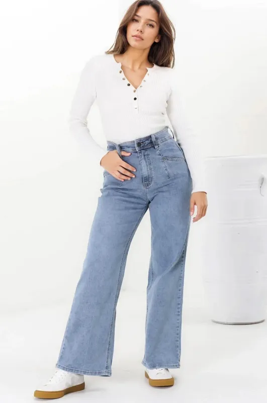 Medusa Jeans - High Waisted Wide Leg Jeans in Light Denim sold by Salty Crush