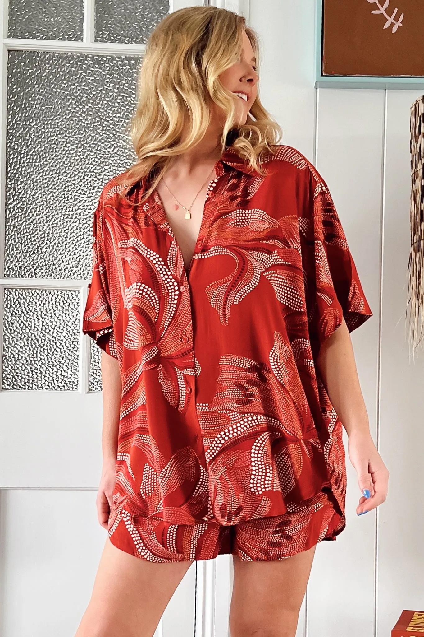 Lola Shirt - High-Low Button Down Shirt in Hibiscus Print sold by Salty Crush product image thumbnail 3