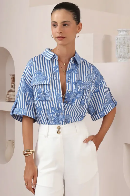 Kade Shirt - Collared Button Down with Pockets in Keller Print sold by Salty Crush