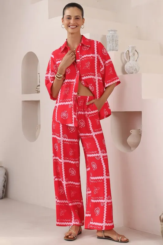 Adelaide Pants - Drawstring High Waisted Wide Leg Pant in Cambria Print sold by Salty Crush