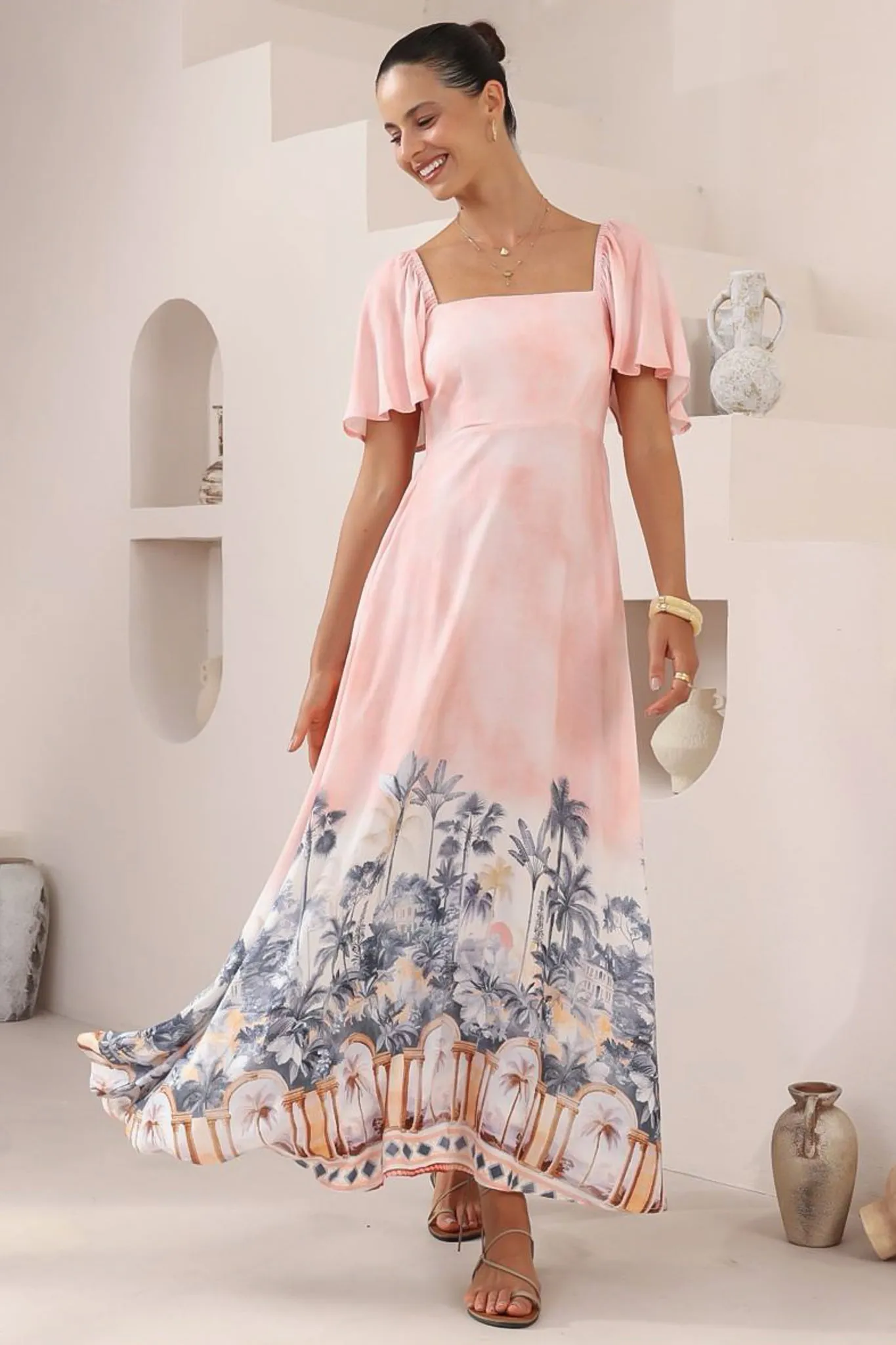 Ashby Maxi Dress - On or Off Shoulder A-Line Dress with Pockets in Armena Print sold by Salty Crush product image thumbnail 4