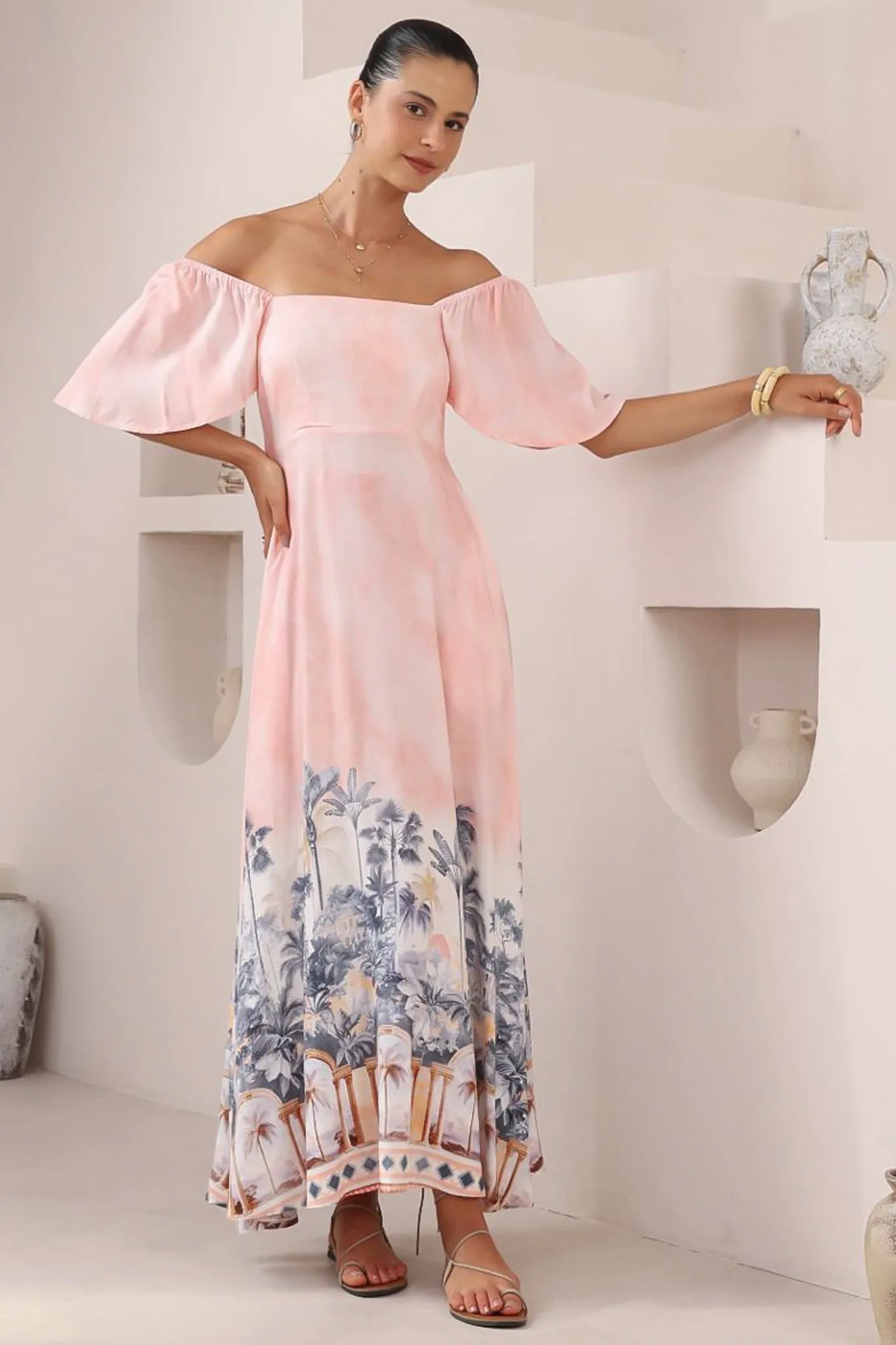 Ashby Maxi Dress - On or Off Shoulder A-Line Dress with Pockets in Armena Print sold by Salty Crush product image thumbnail 3