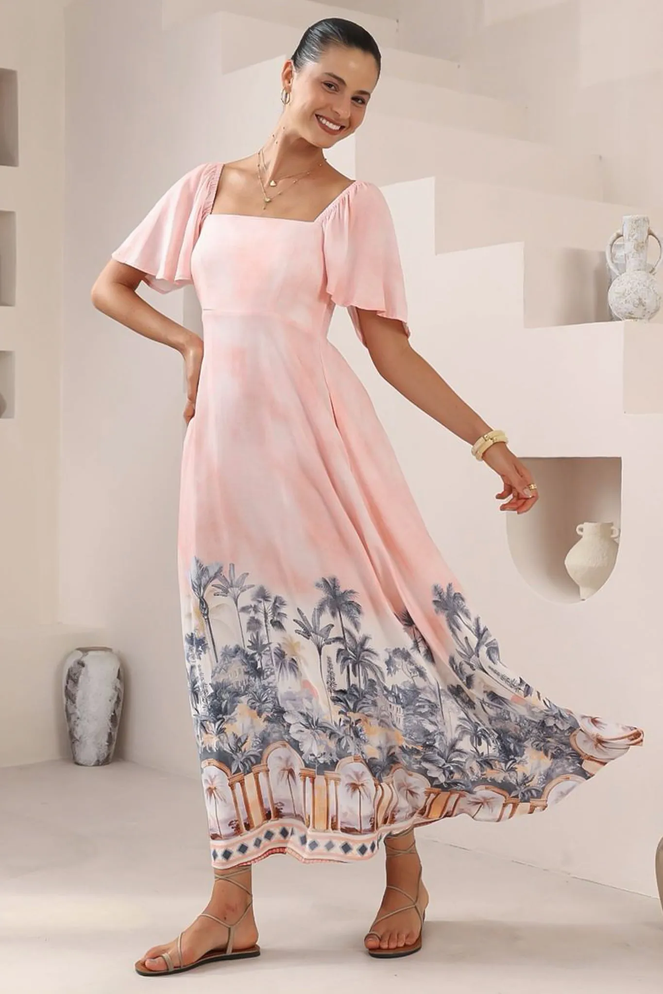 Ashby Maxi Dress - On or Off Shoulder A-Line Dress with Pockets in Armena Print sold by Salty Crush product image thumbnail 5