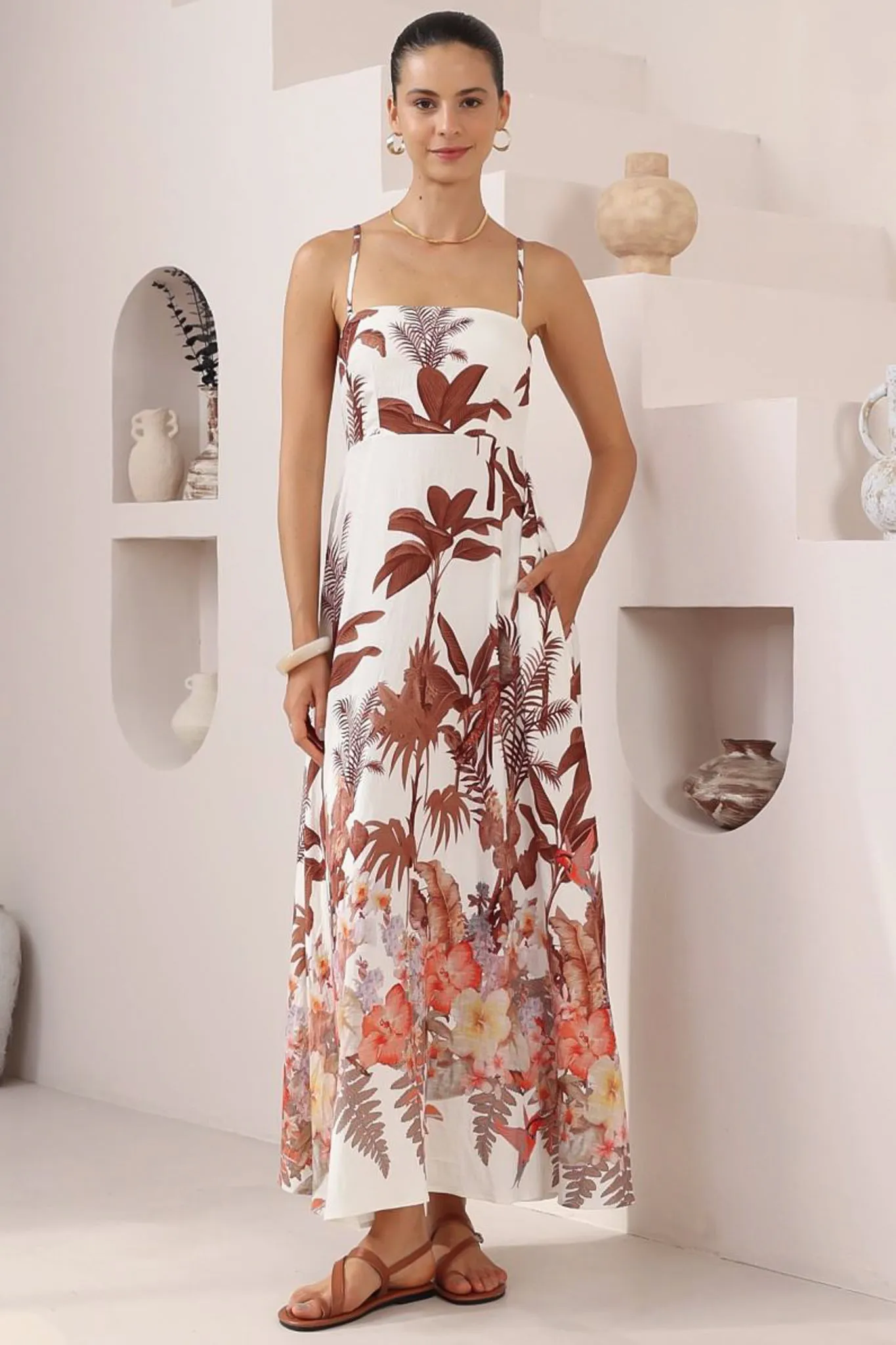 Bonita Maxi Dress: Spaghetti Strap Sun Dress in Azriel Print sold by Salty Crush