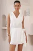 Junia Playsuit - V-Neck Sleeveless Skort Playsuit in White sold by Salty Crush