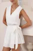 Junia Playsuit - V-Neck Sleeveless Skort Playsuit in White sold by Salty Crush