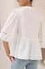 Alberta Blouse - Mandarin Collar Cut Out Embelished Balloon Sleeve Top in White sold by Salty Crush