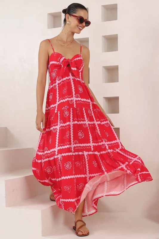 Carlee Maxi Dress - Sun Dress with Bow Detail at the Bust in Cambria Print sold by Salty Crush