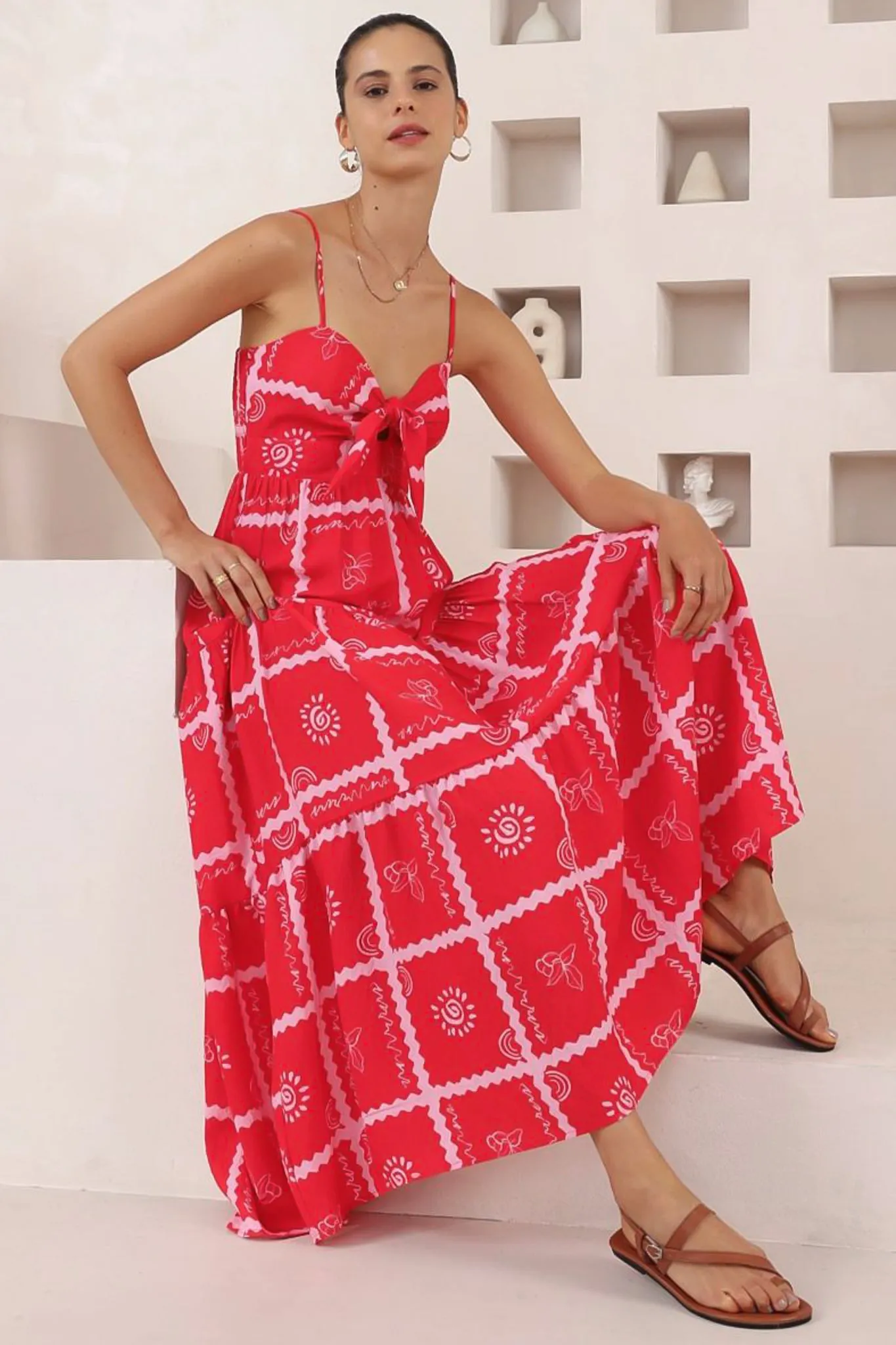 Carlee Maxi Dress - Sun Dress with Bow Detail at the Bust in Cambria Print sold by Salty Crush product image thumbnail 3