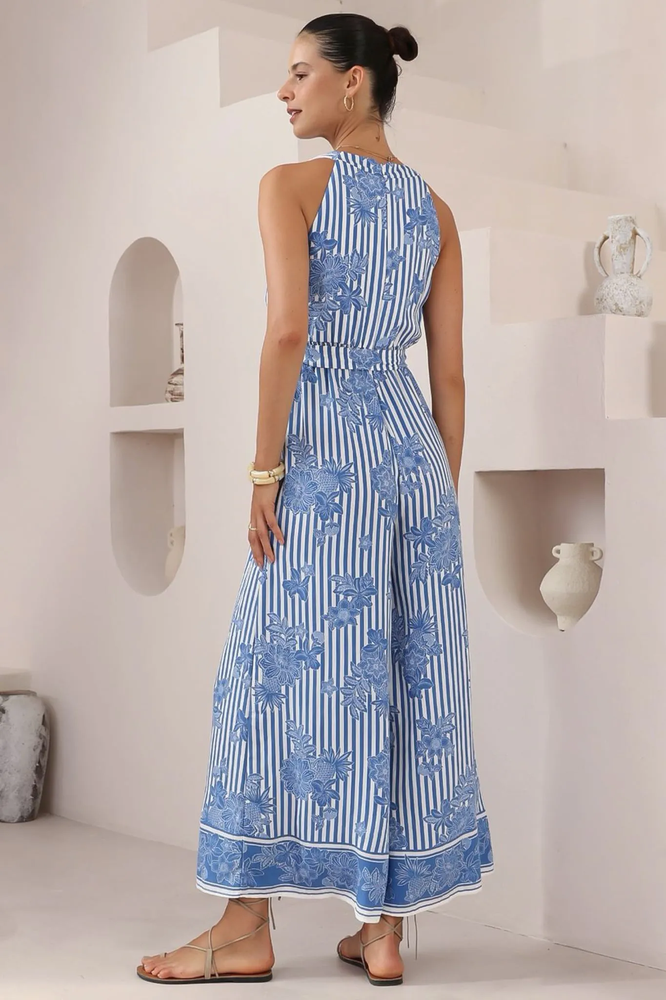 Lira Jumpsuit - V-Neck Wide Leg Pant Jumpsuit with Belt in Keller Print sold by Salty Crush product image thumbnail 4