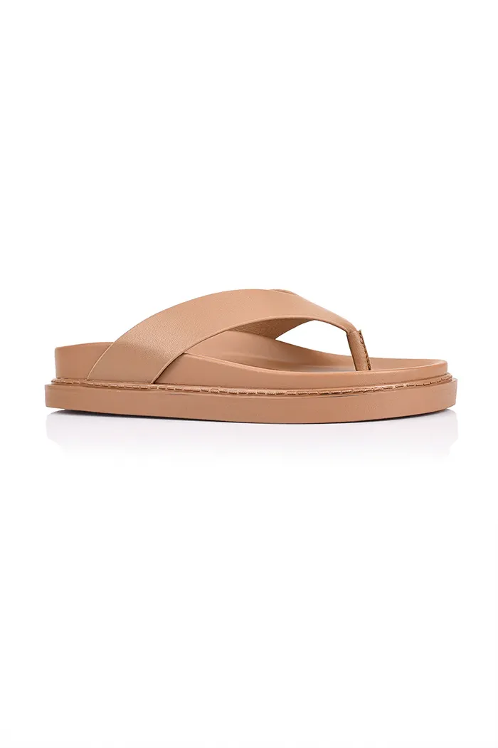Bridget Foodbed Slides - Dark Camel Tan sold by Salty Crush