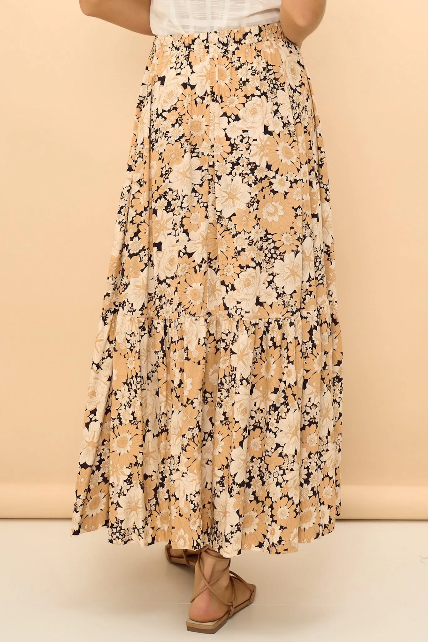 Zia Maxi Skirt - High Waisted Skirt with Tassel Waist Tie and Front Splits in Lyanna Print sold by Salty Crush product image thumbnail 5