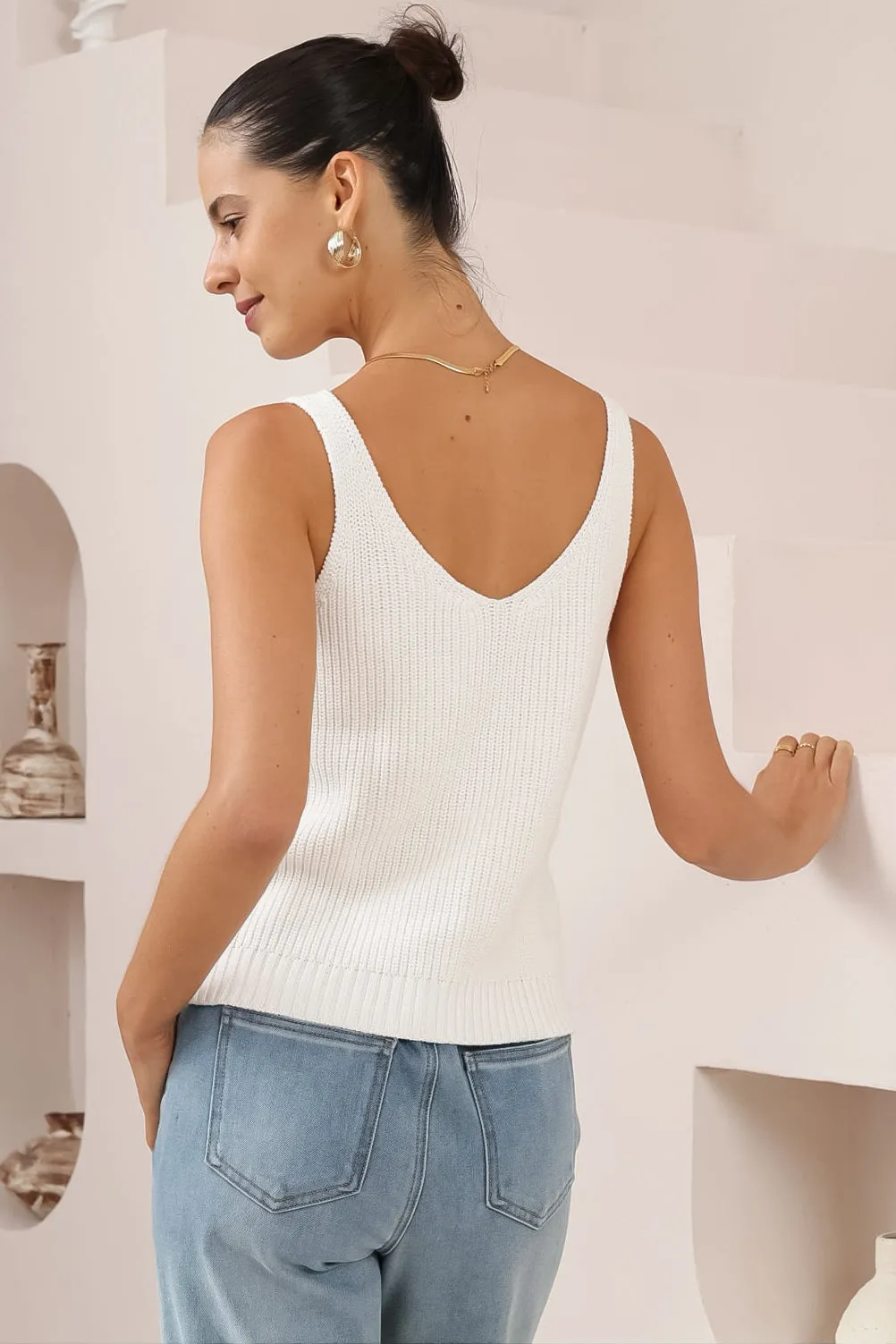 Costa Knit Top - V-Neck Tank Top in White sold by Salty Crush product image thumbnail 4