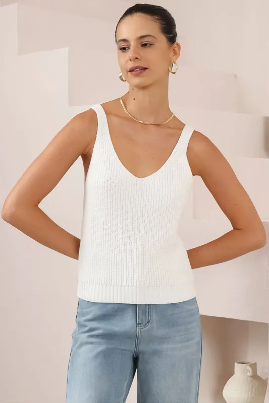 Costa Knit Top - V-Neck Tank Top in White sold by Salty Crush