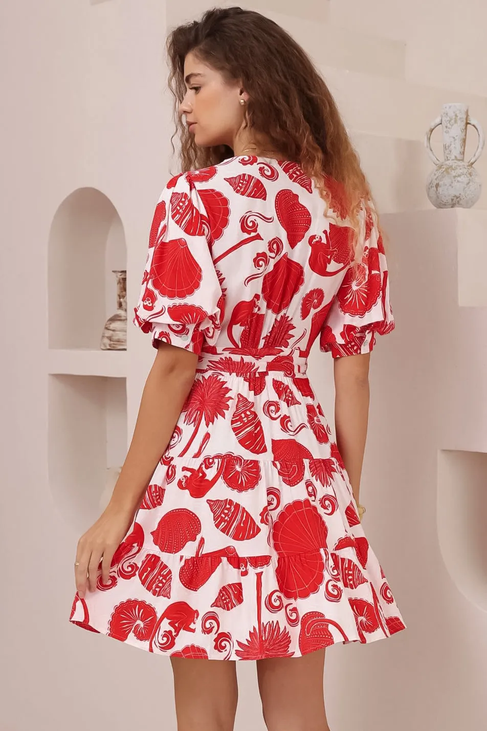 Pippa Mini Dress - V-Neck Wrap Dress with Short Balloon Sleeves in Alexa Print sold by Salty Crush product image thumbnail 4