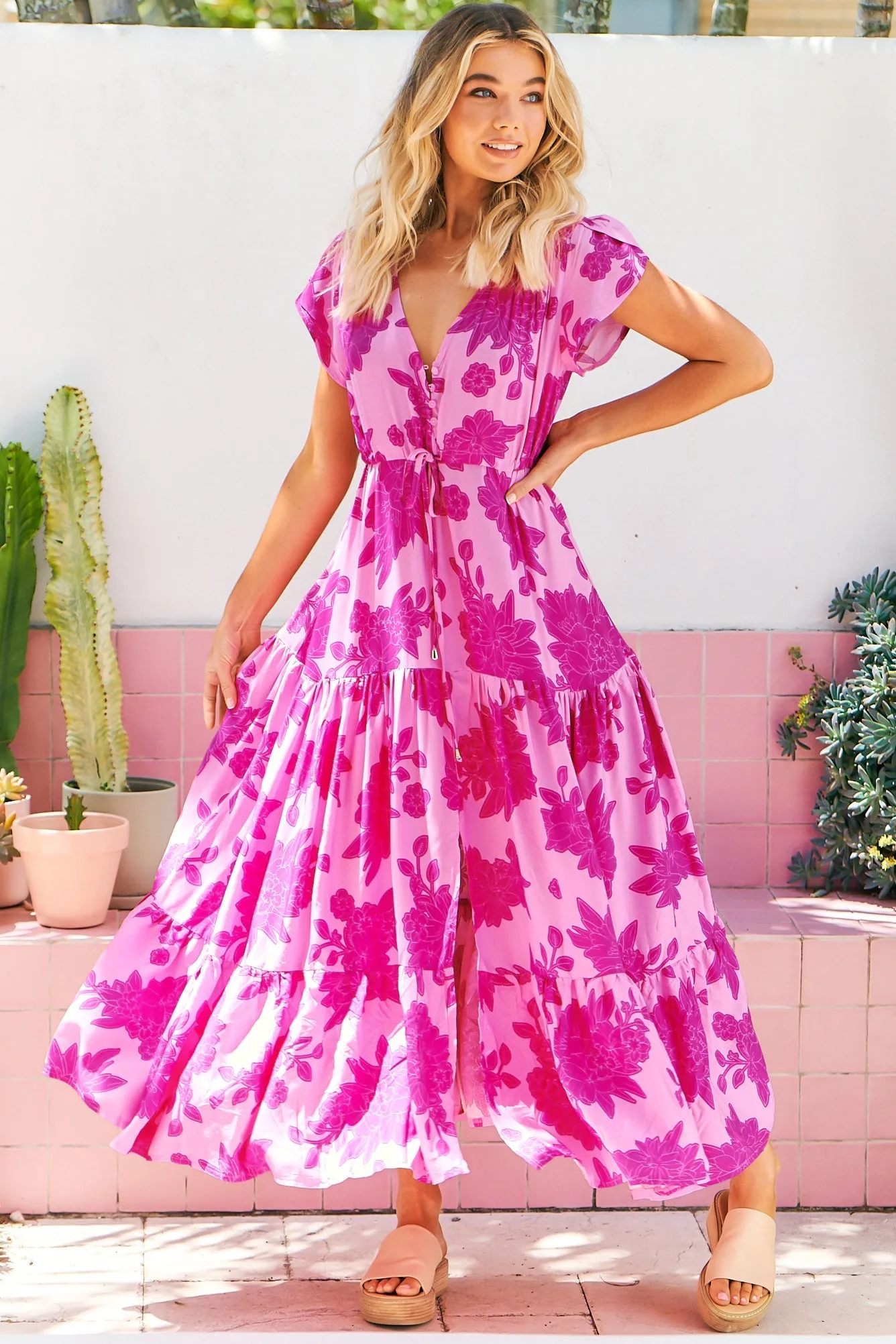 Melissa Maxi Dress - Pull Tie Waist Dress with Split in Valentine Print sold by Salty Crush product image thumbnail 2