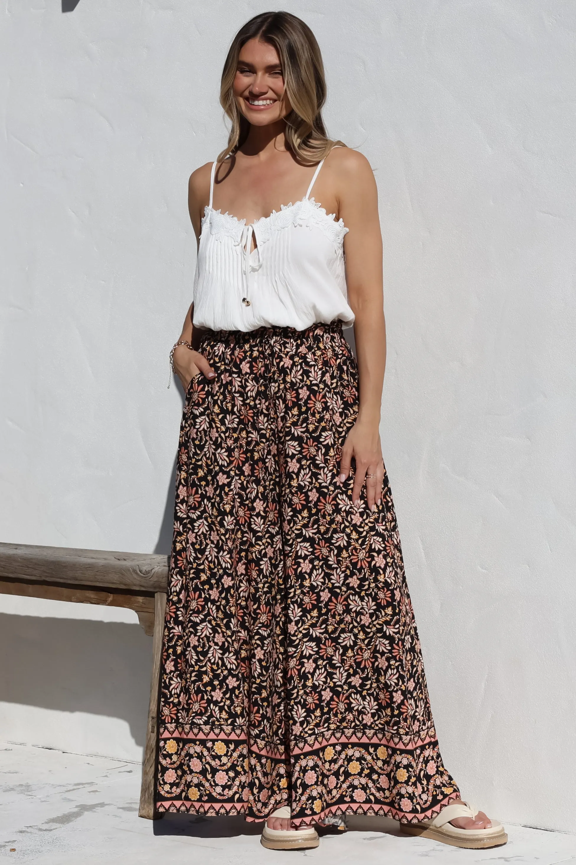 Charli Pants - Paper Bag High Waisted Wide Leg Pants in Amirah Print sold by Salty Crush