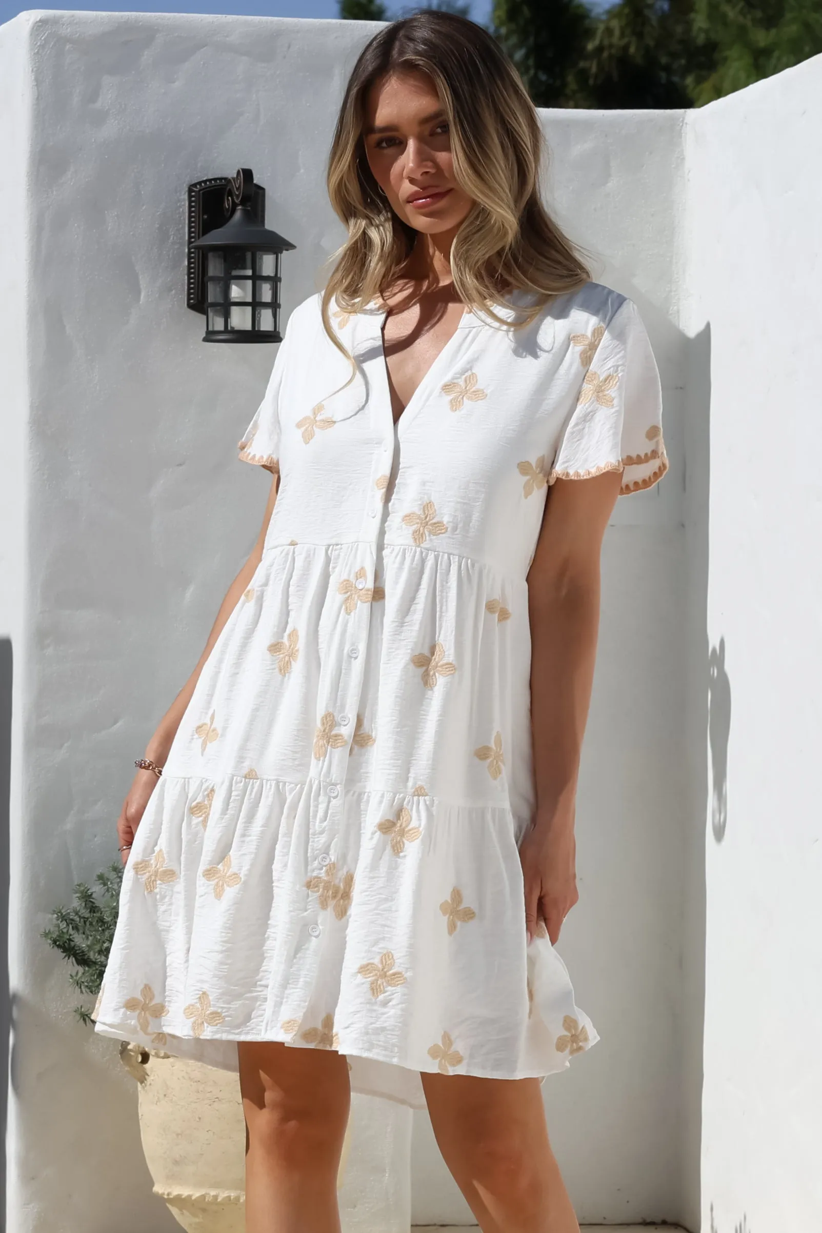 Wilma Mini Dress - Bermuda Collar Button Down Dress with Cap Sleeves in Gigi Print White sold by Salty Crush product image thumbnail 4