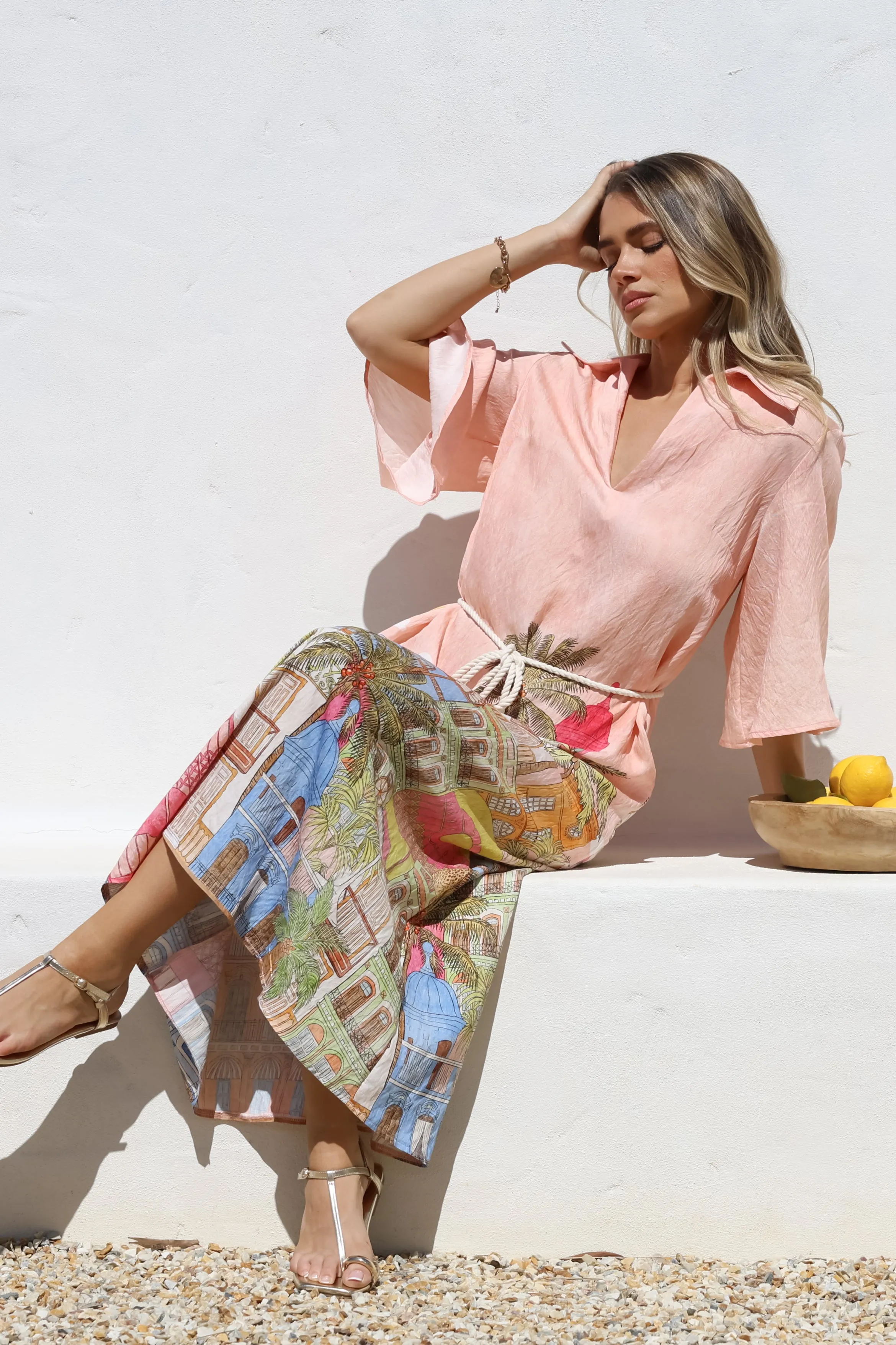 Maisy Midi Dress - Collared Shift Dress with Robe Belt and Bell Sleeves in Tullia Print sold by Salty Crush product image thumbnail 5