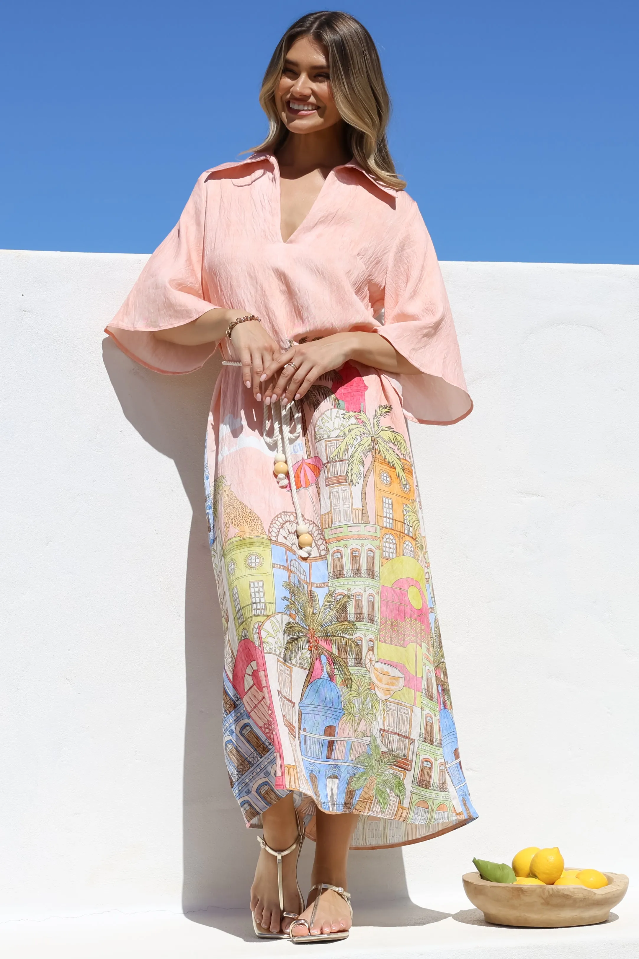 Maisy Midi Dress - Collared Shift Dress with Robe Belt and Bell Sleeves in Tullia Print sold by Salty Crush product image thumbnail 4