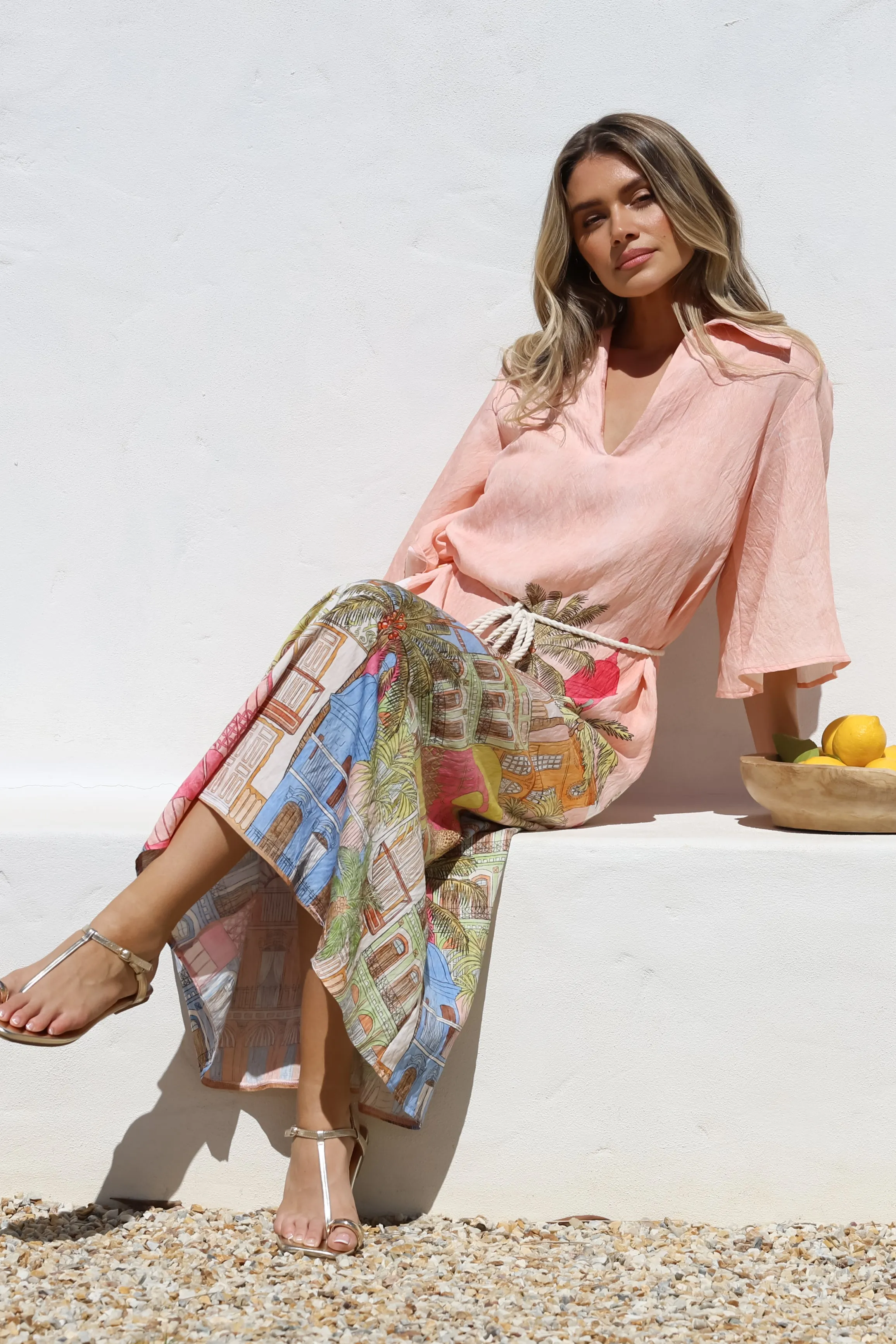 Maisy Midi Dress - Collared Shift Dress with Robe Belt and Bell Sleeves in Tullia Print sold by Salty Crush product image thumbnail 2