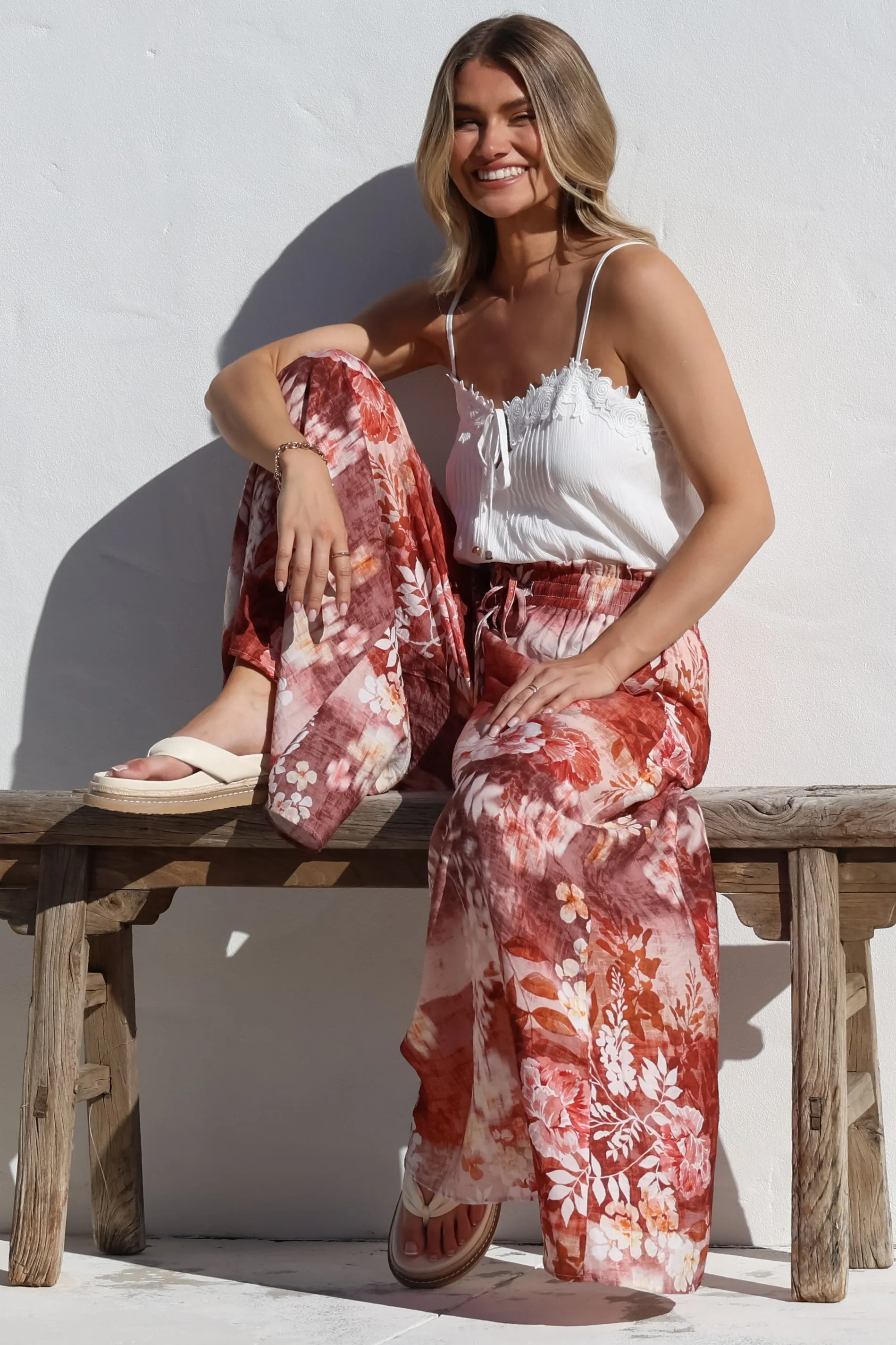 Charli Pants - Paper Bag High Waisted Wide Leg Pants in Ashara Print sold by Salty Crush product image thumbnail 3