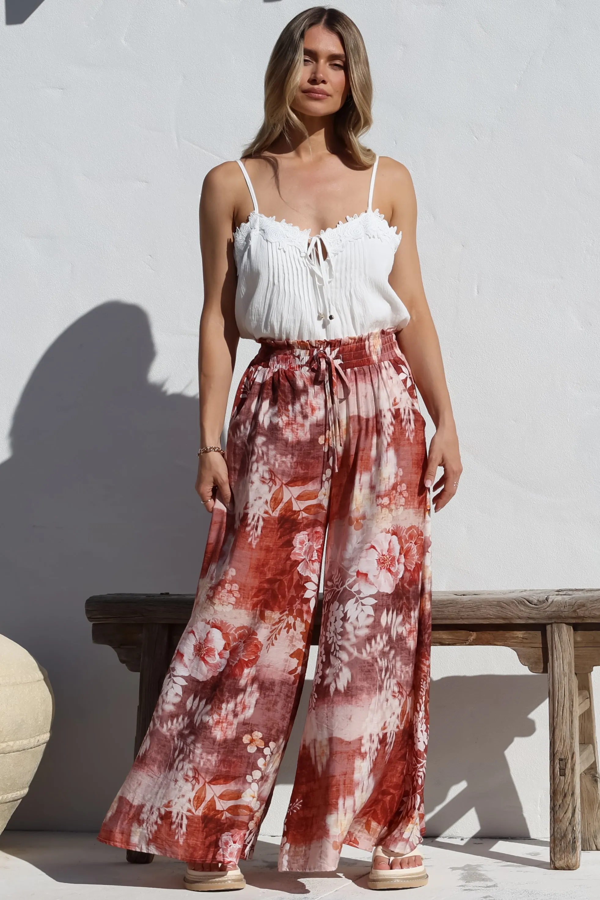 Charli Pants - Paper Bag High Waisted Wide Leg Pants in Ashara Print sold by Salty Crush