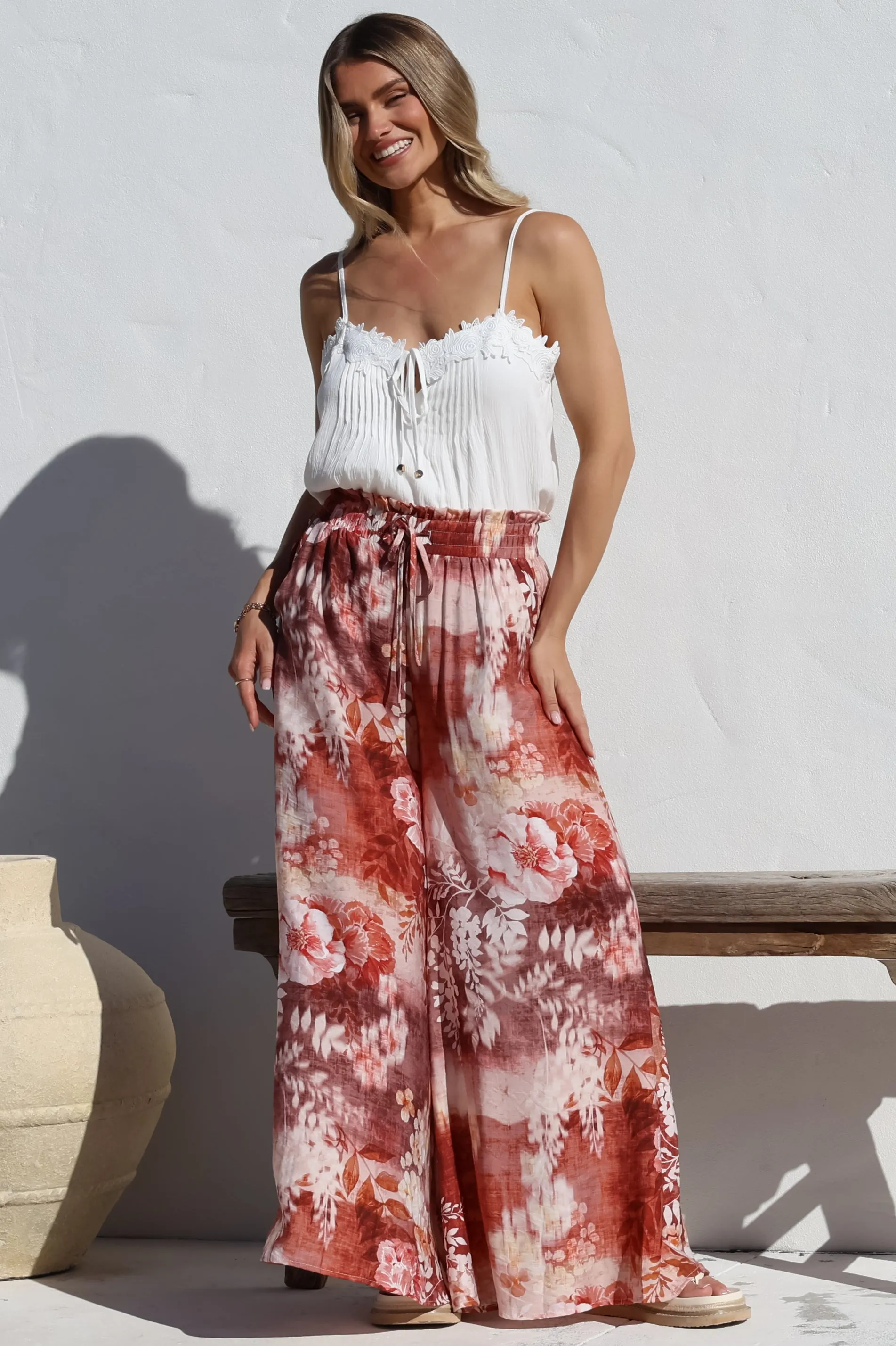 Charli Pants - Paper Bag High Waisted Wide Leg Pants in Ashara Print sold by Salty Crush product image thumbnail 4